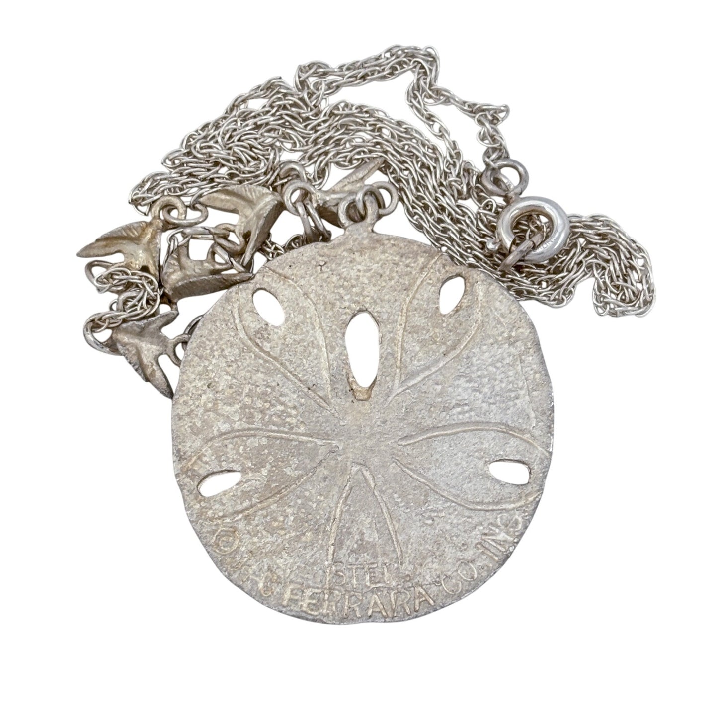 Vintage J & C Ferrara Co Inc Sterling Silver 925 Sand Dollar Bird Necklace 19"
