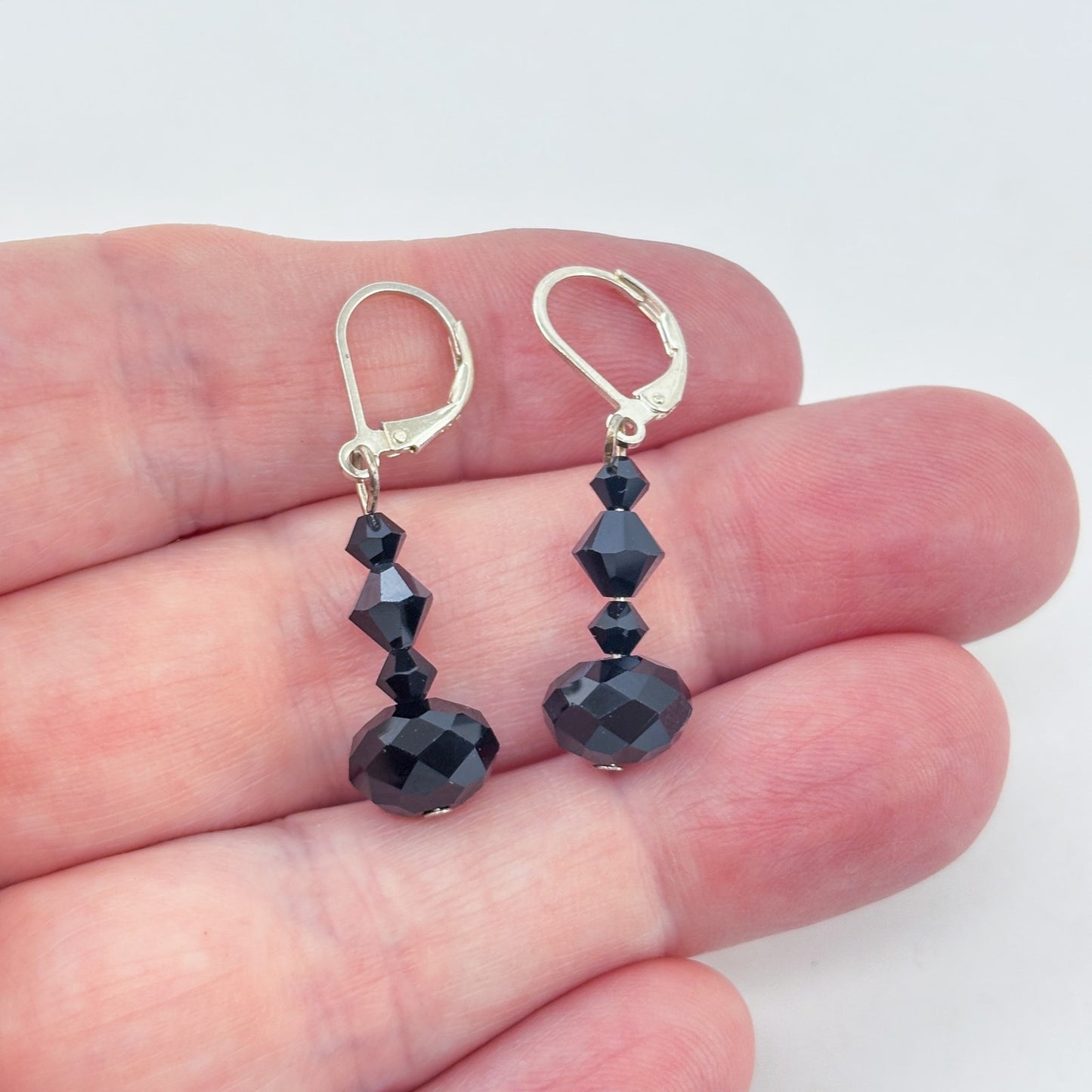 Vintage Sterling Silver 925 Black Crystal Drop Earrings