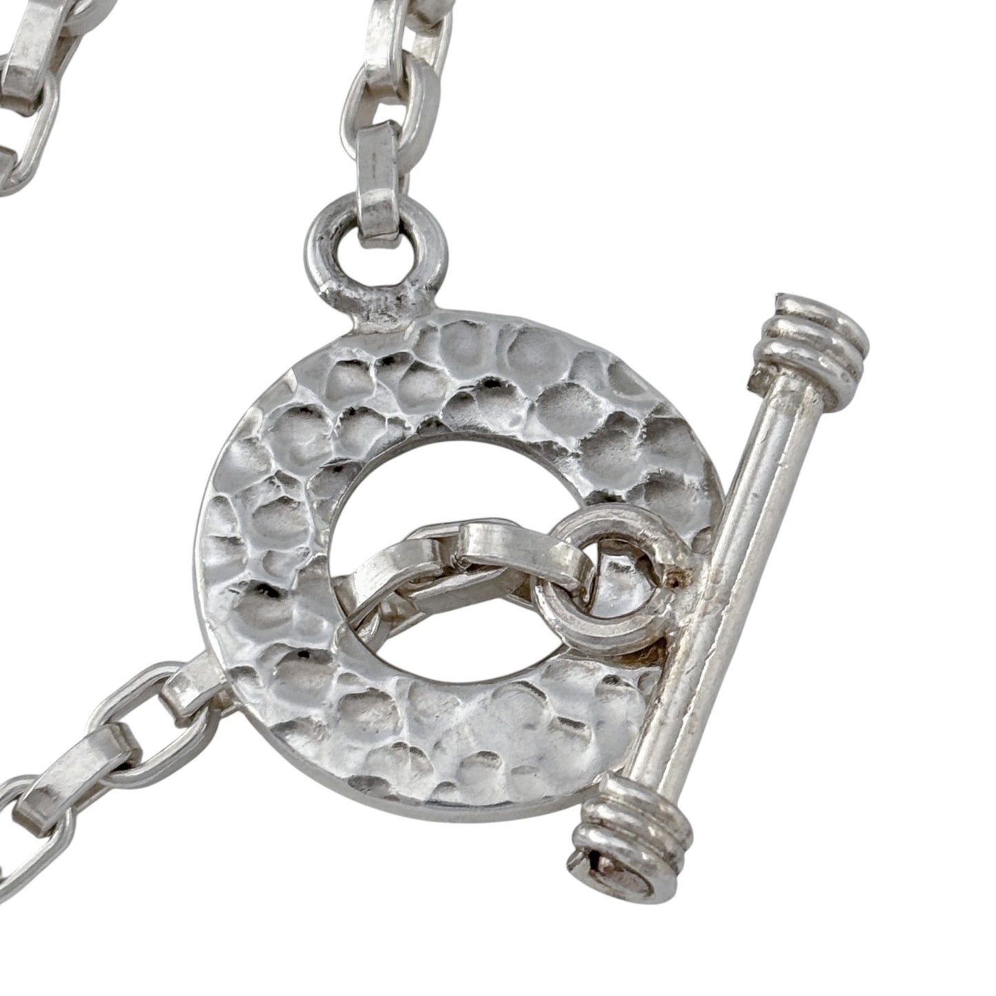 Vintage Sterling Silver 925 Hammered Open Link Necklace 17"