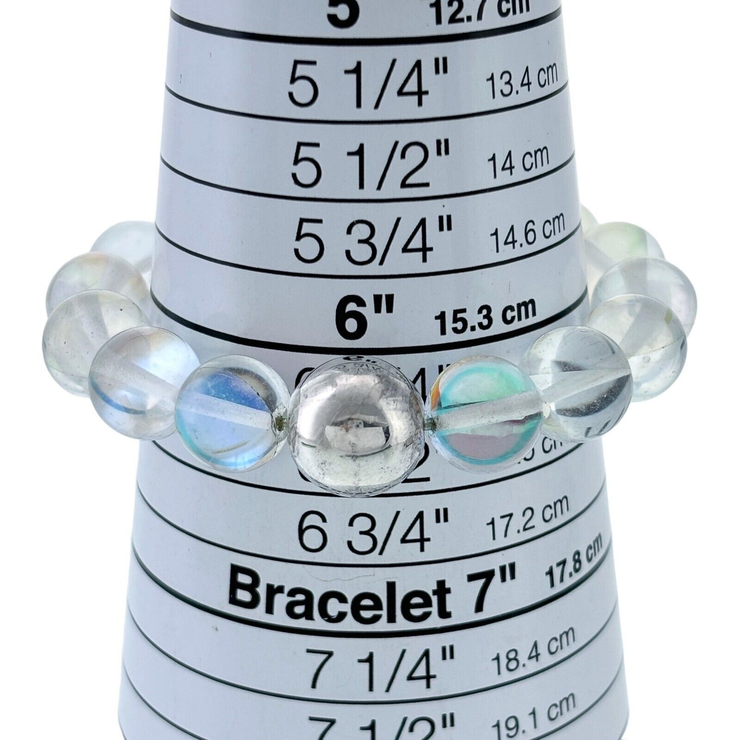 Vintage Silver-Tone Opalescent Frosted Glass Bead Stretch Bracelet 6.25"