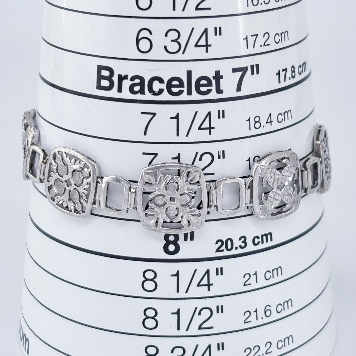 Vintage Sterling Silver 925 Floral Pineapple Link Bracelet 8"