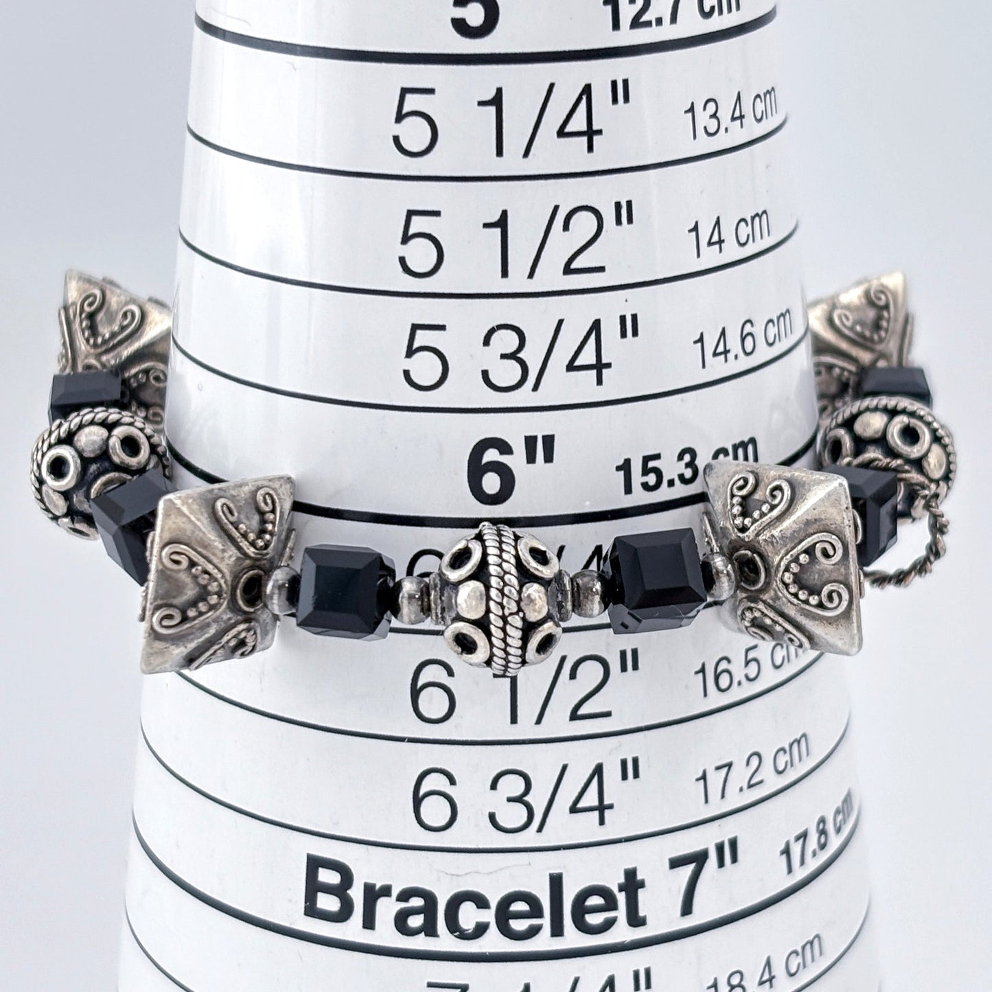 Vintage Sterling Silver 925 Black Bead Bracelet 7"