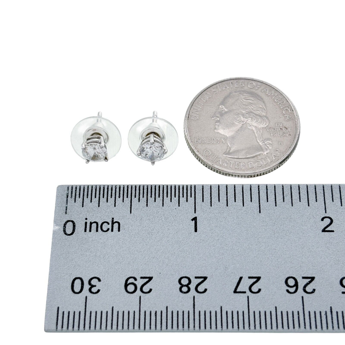Vintage Sterling Silver 925 Round Cubic Zirconia Stud Earrings