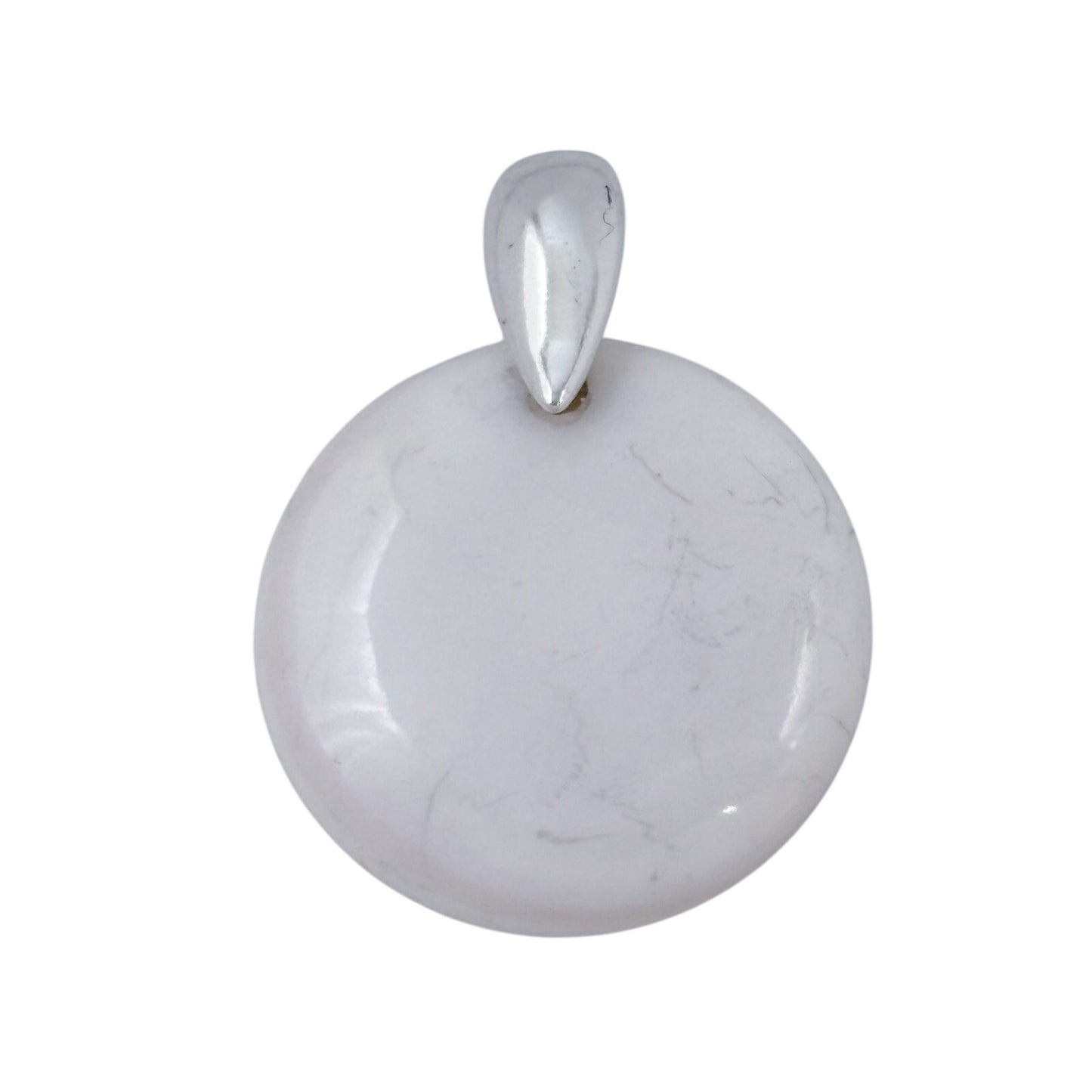 Vintage Sterling Silver 925 White Agate Disc Pendant