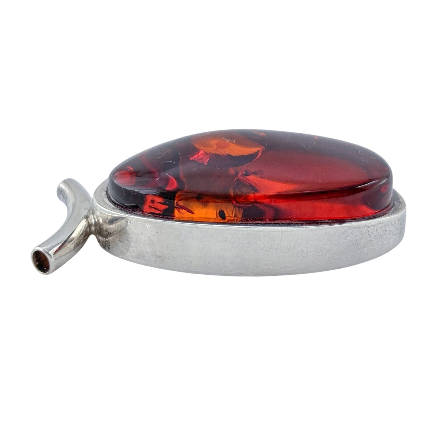 Vintage Sterling Silver 925 Amber Oval Pendant