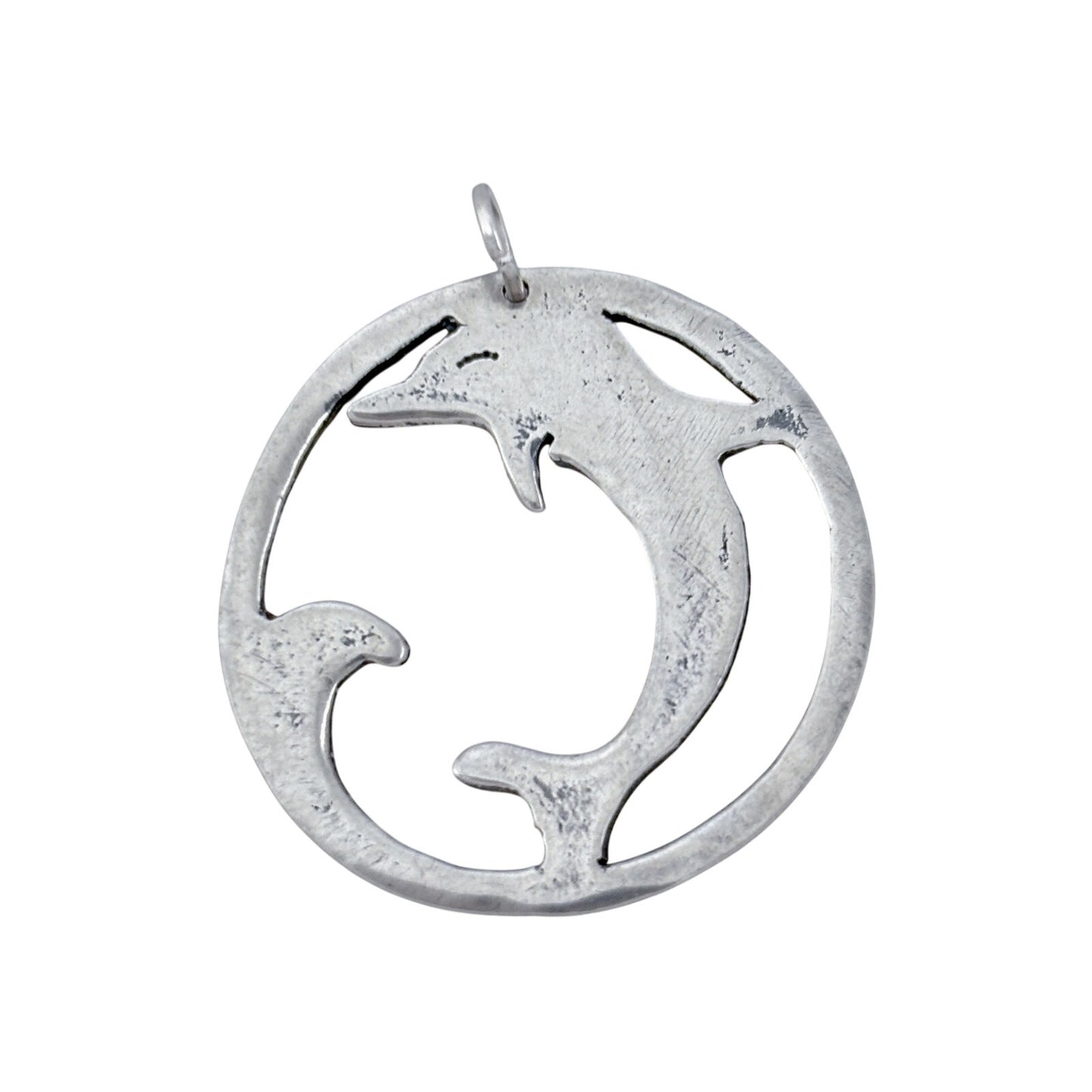 Vintage Sterling Silver 925 Dolphin Circle Pendant