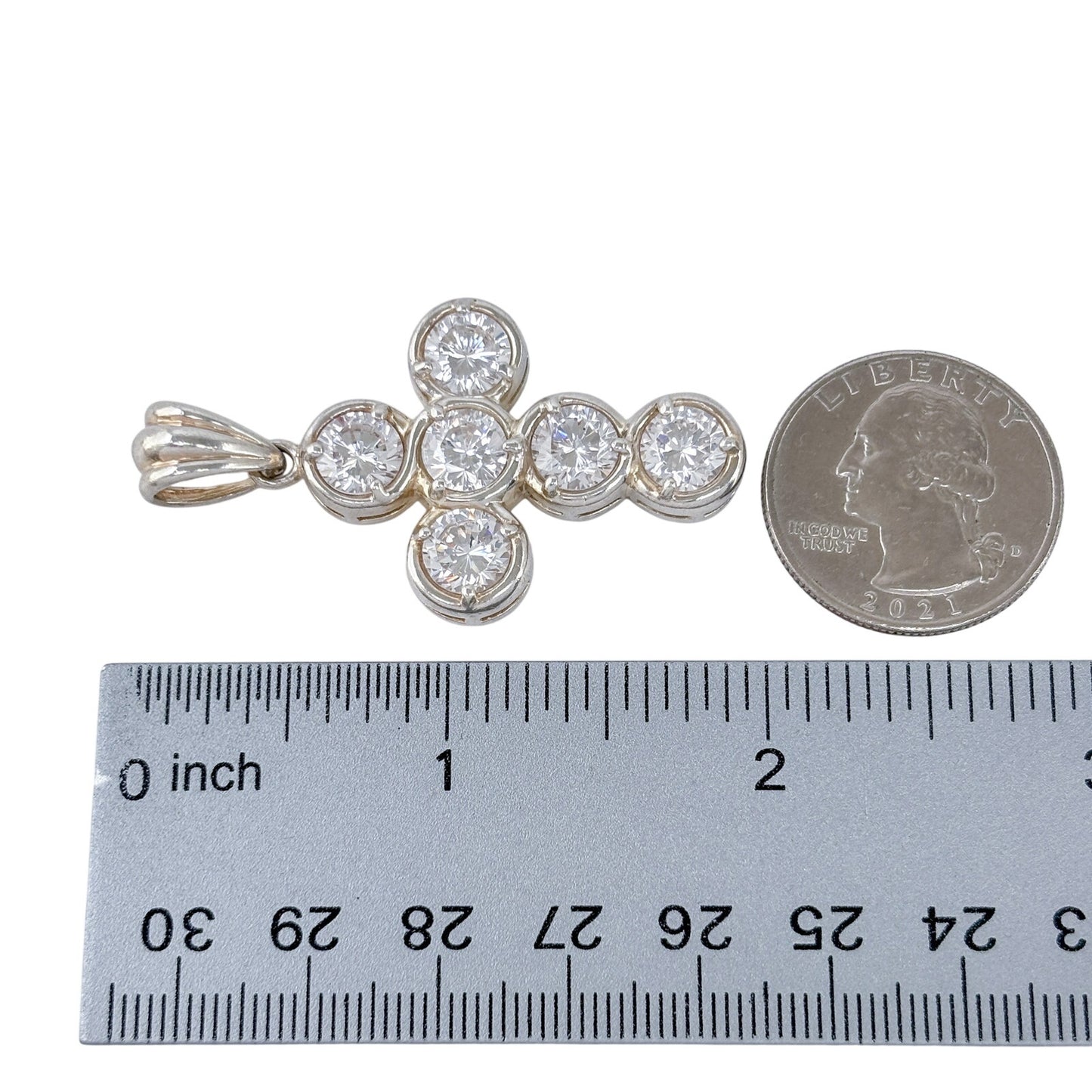 Vintage Sterling Silver 925 Cubic Zirconia Cross Pendant