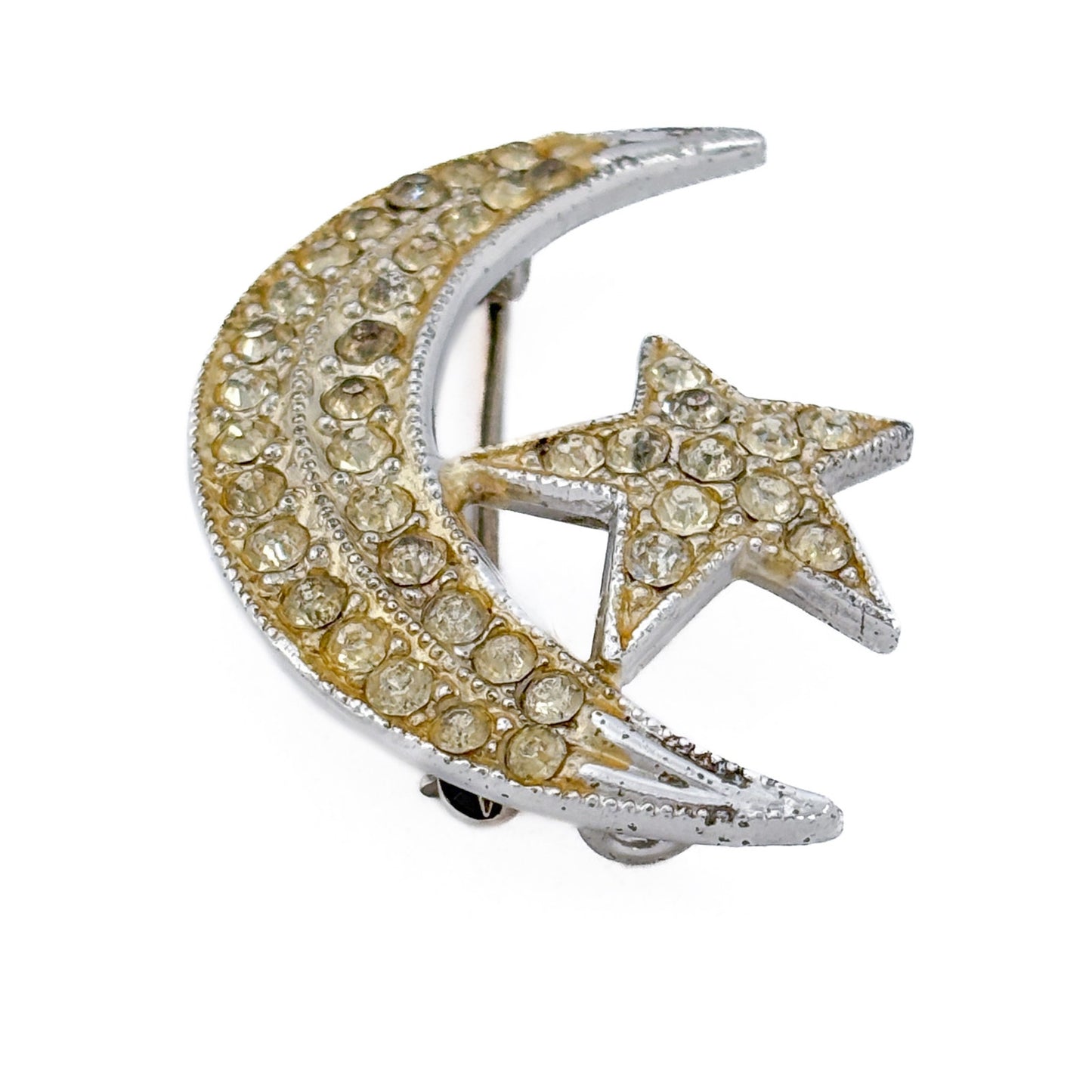 Vintage Sterling Silver 925 Moon Star Brooch