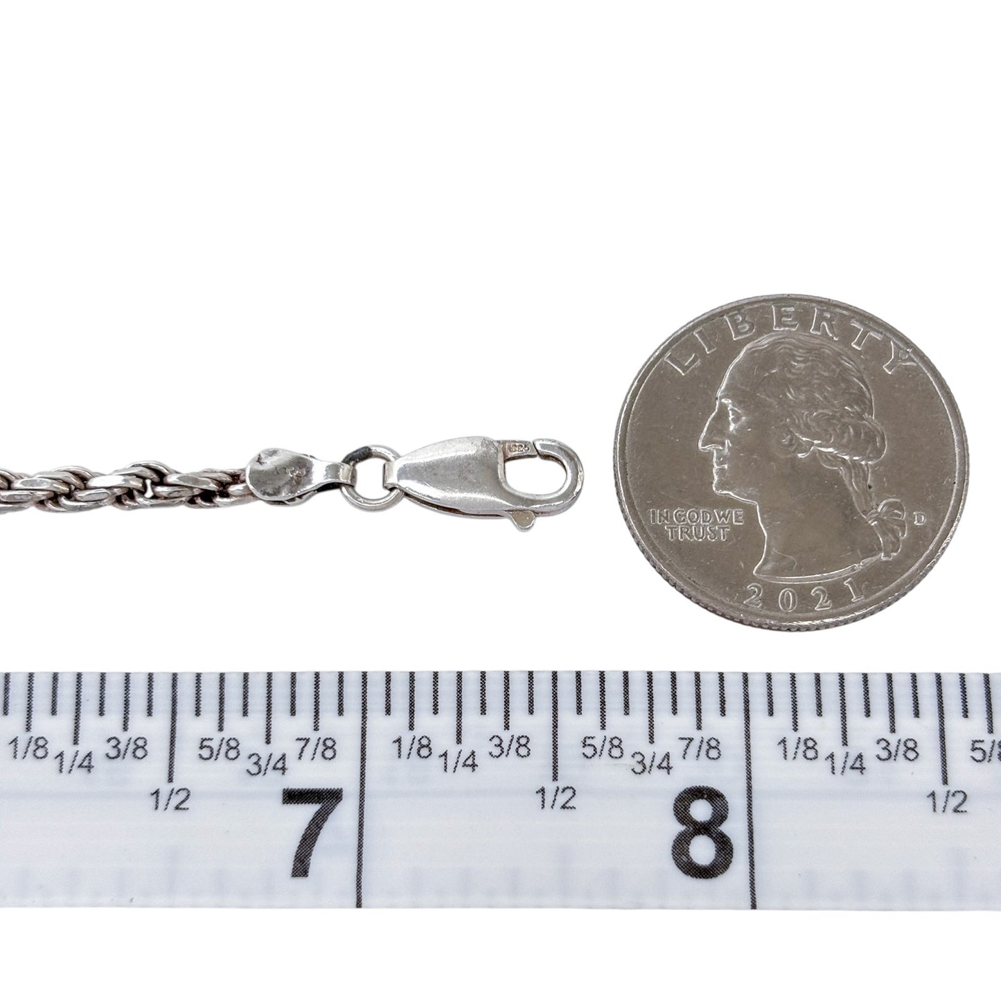 Estate Italy Sterling Silver 925 3mm Rope Chain Bracelet 7.5” | Italian Silver