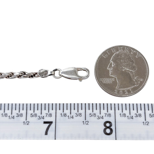 Estate Italy Sterling Silver 925 3mm Rope Chain Bracelet 7.5” | Italian Silver
