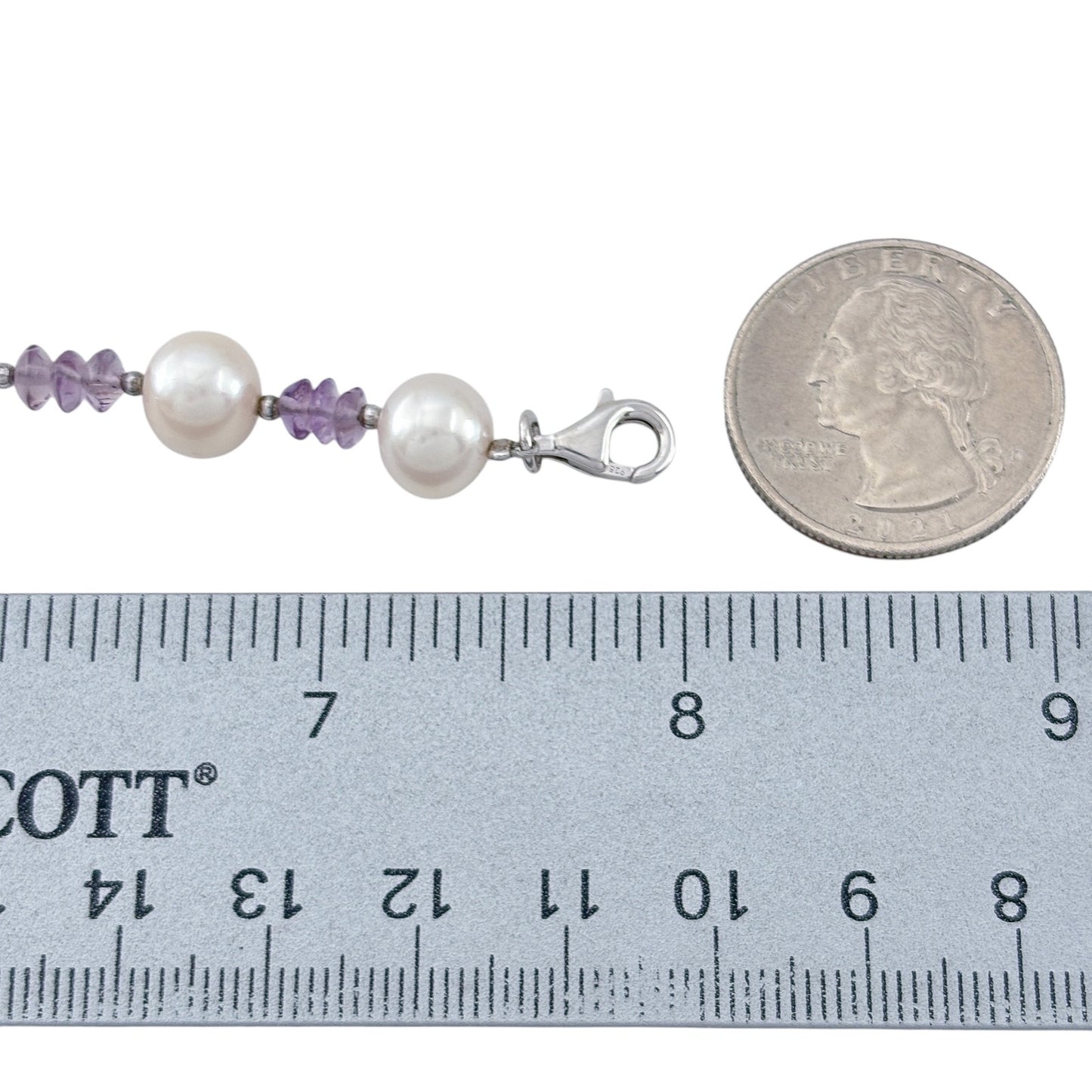 Vintage Sterling Silver 925 Pearl Amethyst Bracelet 8"