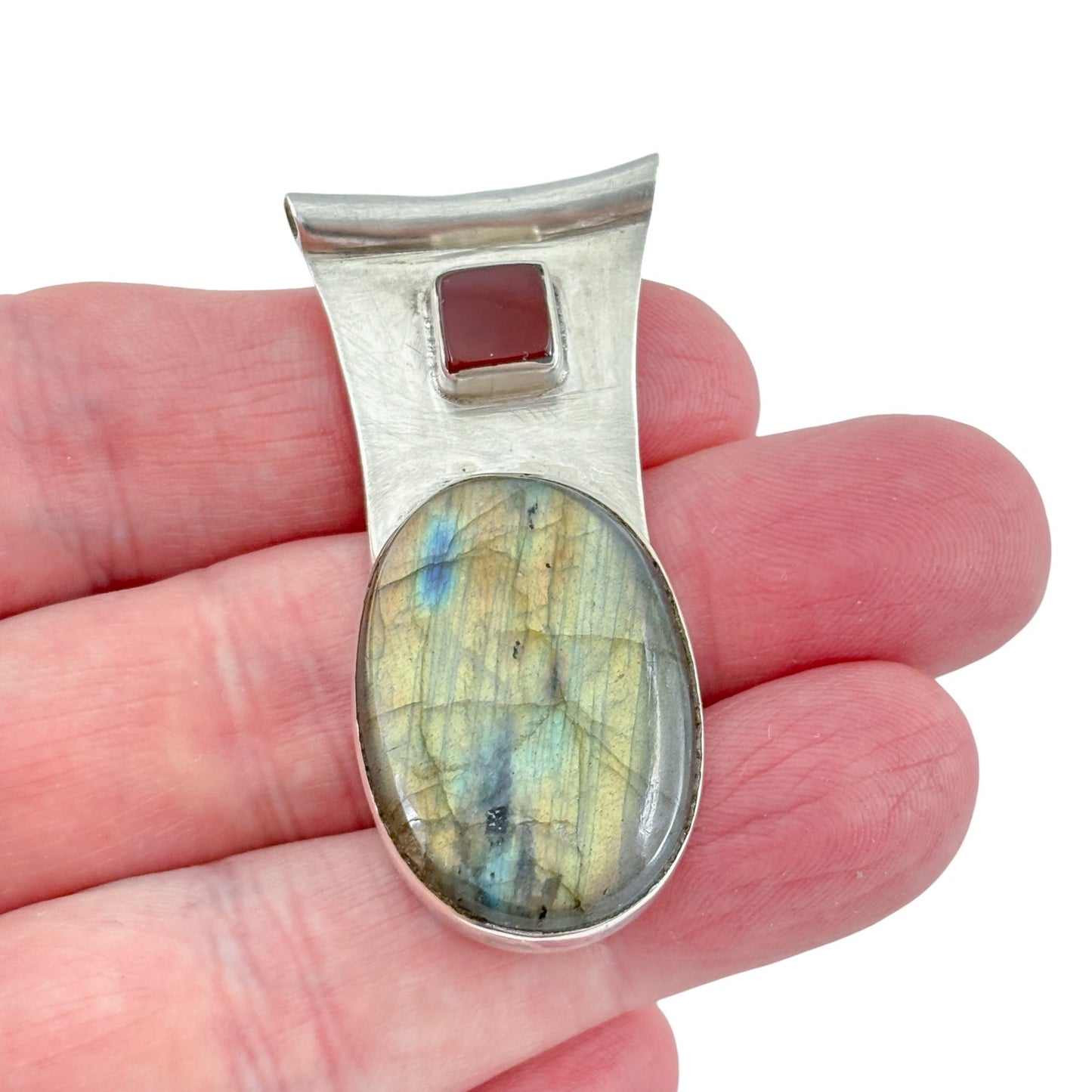 Vintage Sterling Silver 925 Labradorite Carnelian Pendant