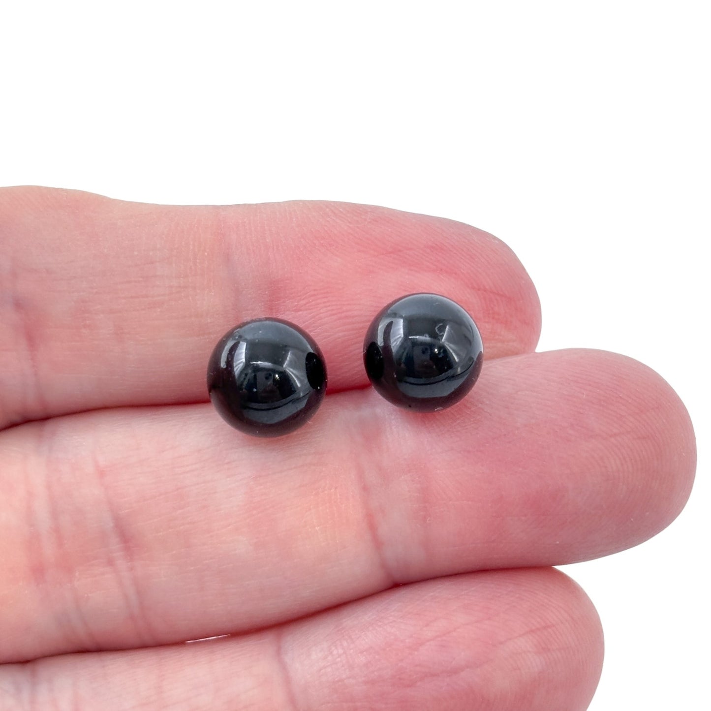 Vintage Sterling Silver 925 Black Onyx Ball Stud Earrings