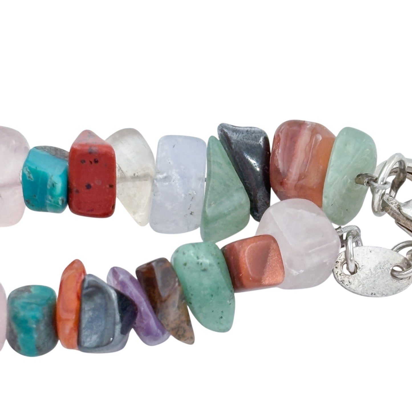 Vintage Sterling Silver 925 Multi-Stone Chip Bracelet 8"