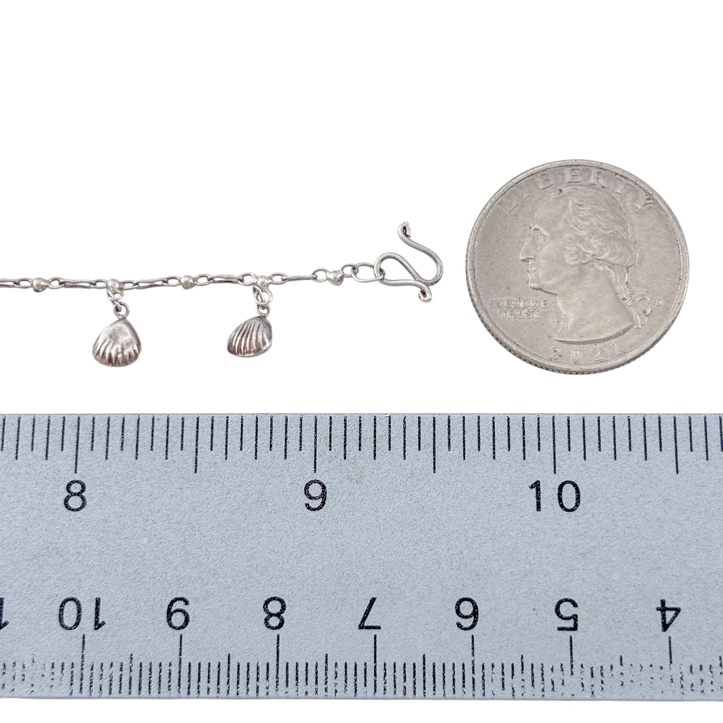 Vintage Sterling Silver 925 Shell Charm Anklet 9.5"