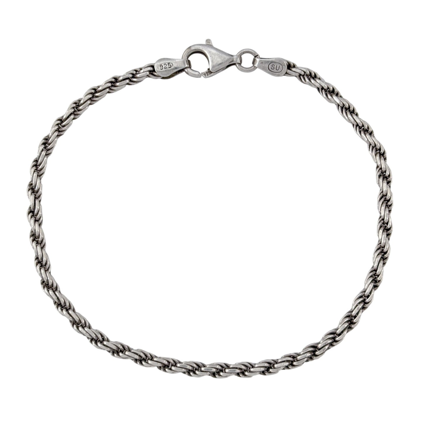 Vintage Italian Sterling Silver 925 Rope Chain Bracelet 7.25"