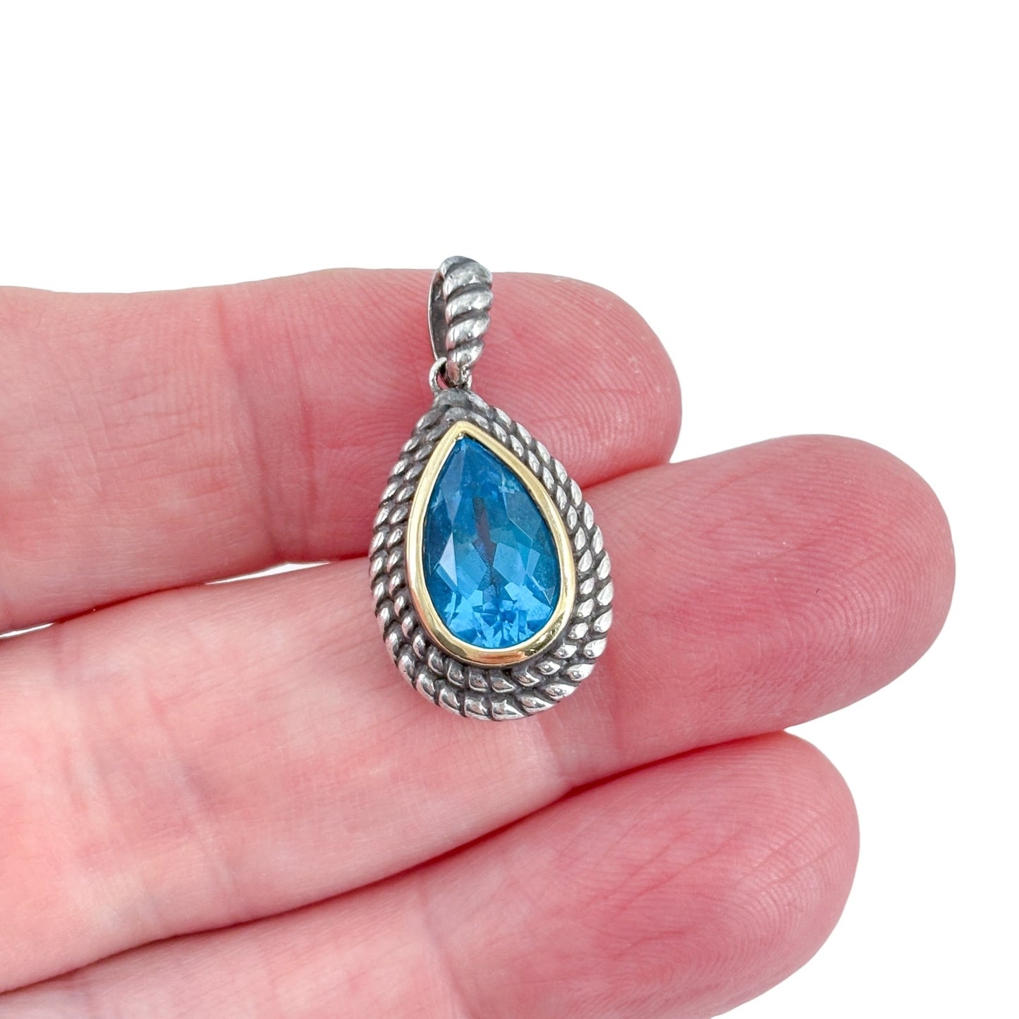 Vintage Sterling Silver 925 18K Blue Topaz Pendant