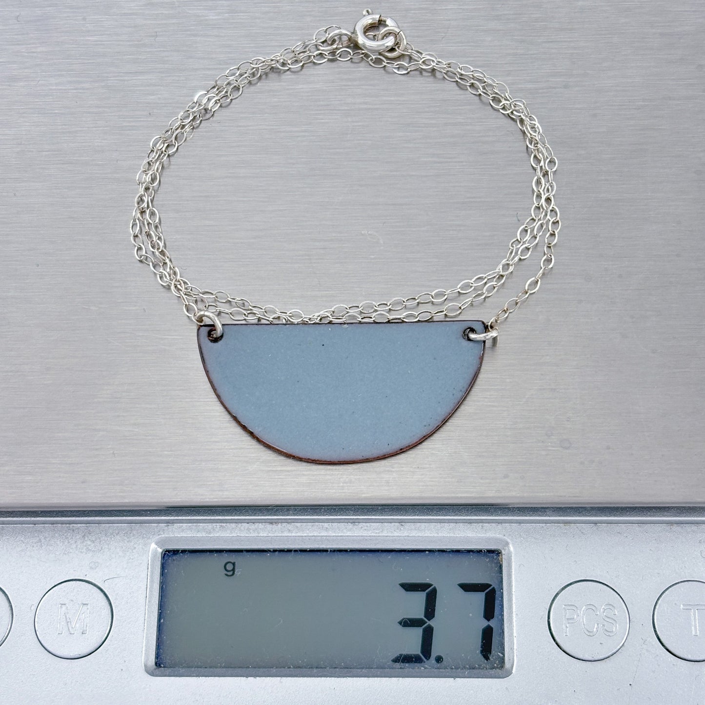 Vintage Sterling Silver 925 Blue Half Moon Pendant Necklace 18"