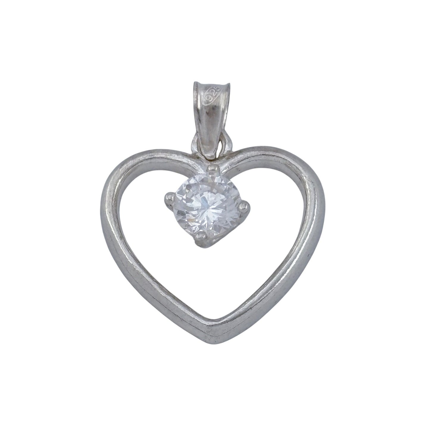 Vintage Sterling Silver 925 Cubic Zirconia Heart Pendant