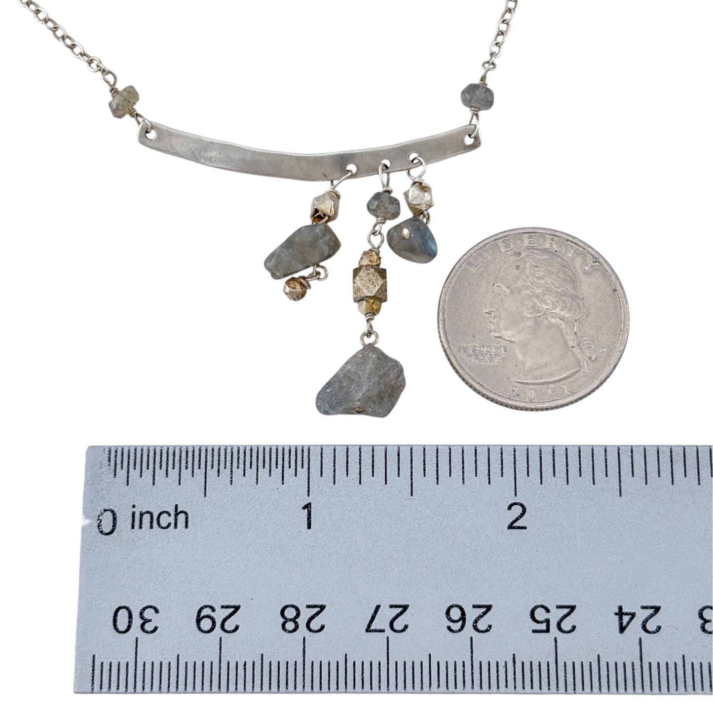 Vintage Sterling Silver 925 Labradorite Bar Necklace 16-18"