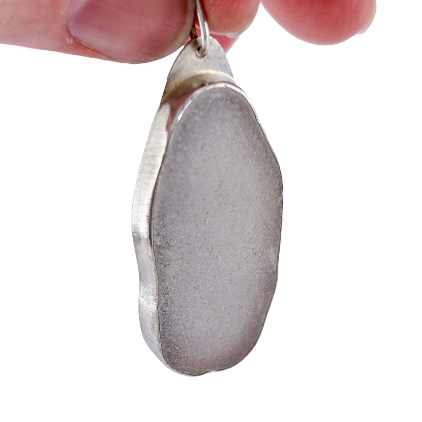 Vintage Sterling Silver 925 Frosted Glass Oval Pendant