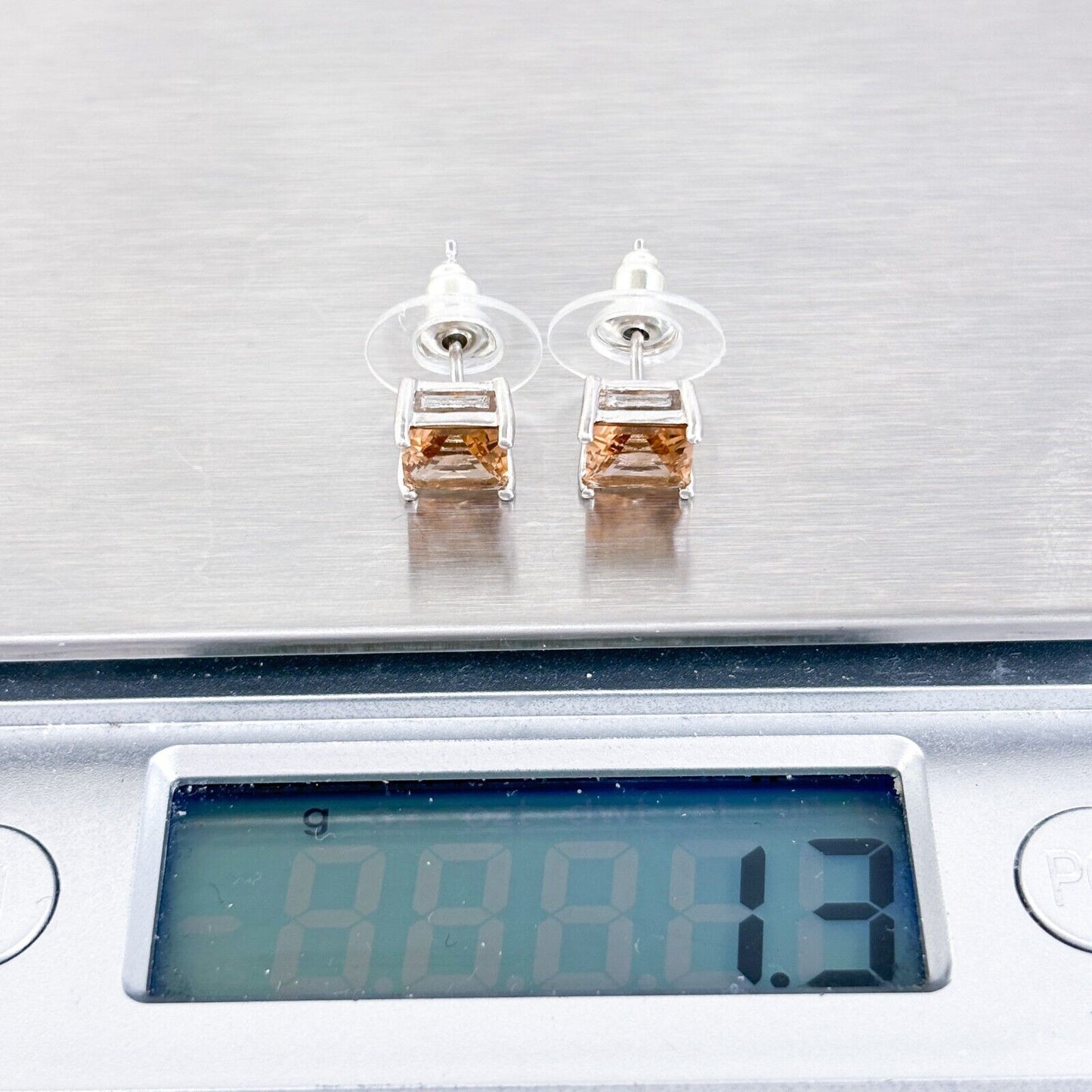 Vintage Sterling Silver 925 Apricot Cubic Zirconia Stud Earrings
