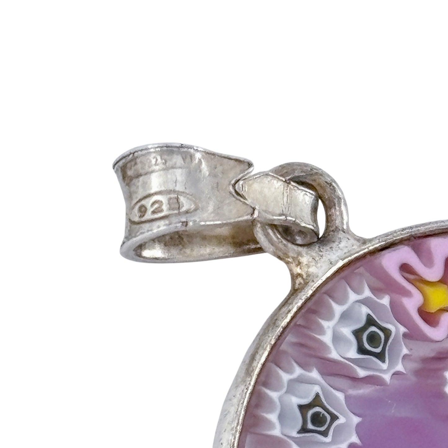 Vintage Sterling Silver 925 Pink Millefiori Glass Pendant