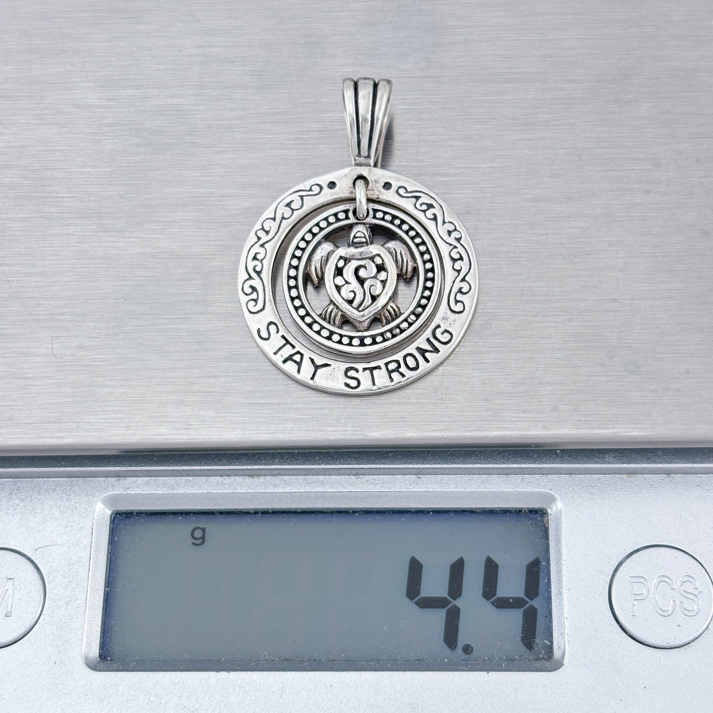 Vintage Sterling Silver 925 Turtle Stay Strong Pendant