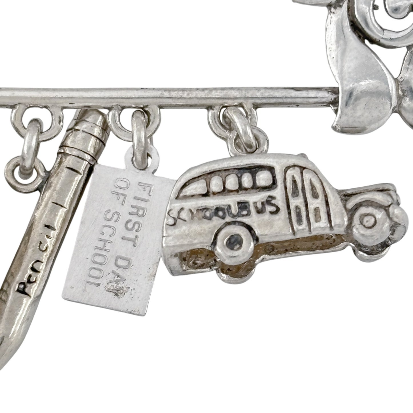 Vintage Sterling Silver 925 First Day School Charm Safety Pin Brooch