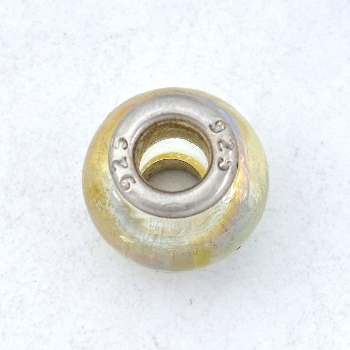 Vintage Sterling Silver 925 Iridescent Glass Charm Bead