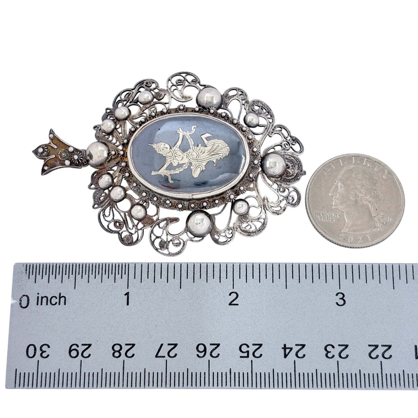 Vintage Siam Sterling Silver 925 Black Enamel Dancer Pendant