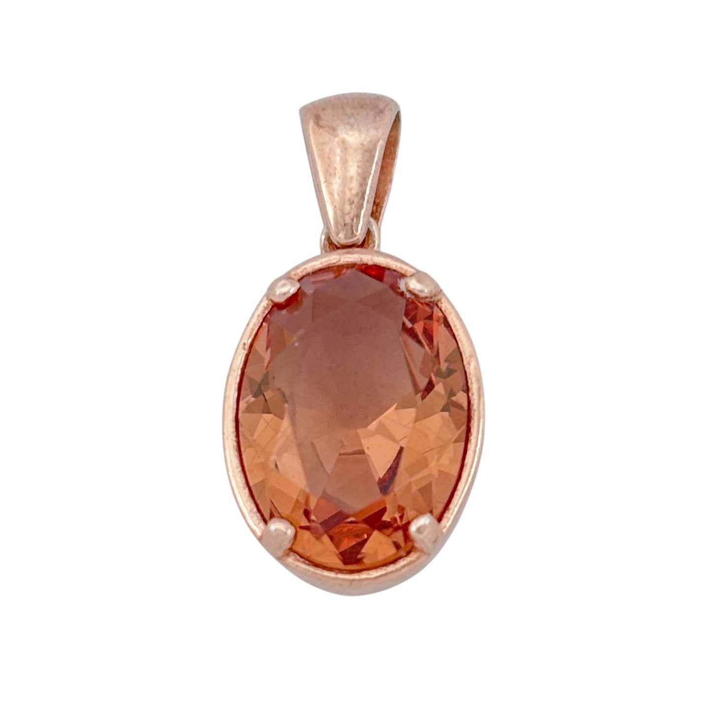Vintage Rose Gold-Tone Sterling Silver 925 Peach Cubic Zirconia Pendant
