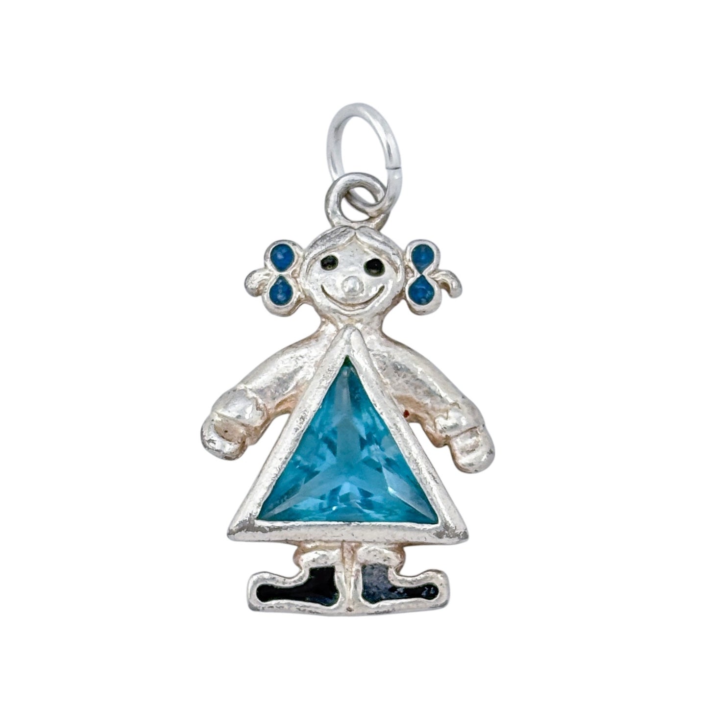 Vintage Sterling Silver 925 blue Cubic Zirconia Girl Charm