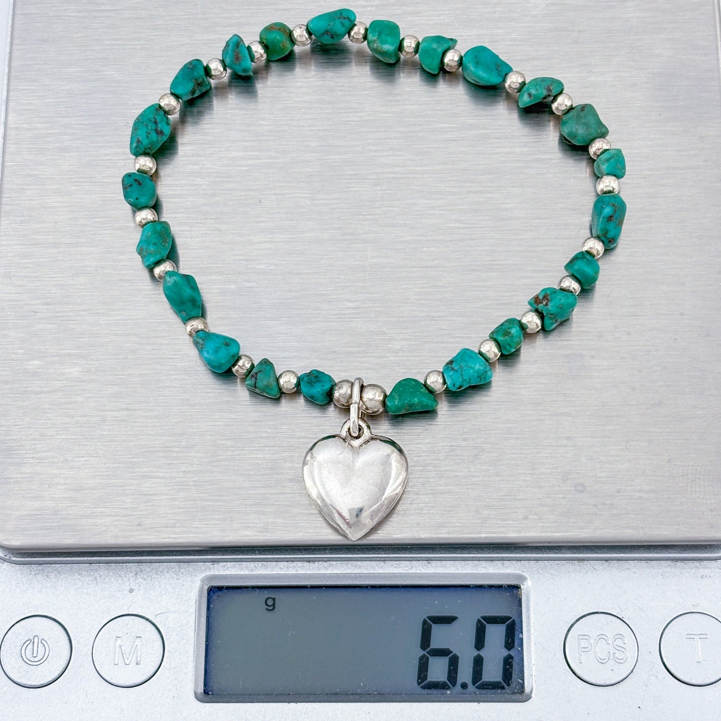 Vintage Sterling Silver 925 Turquoise Heart Bracelet 7"