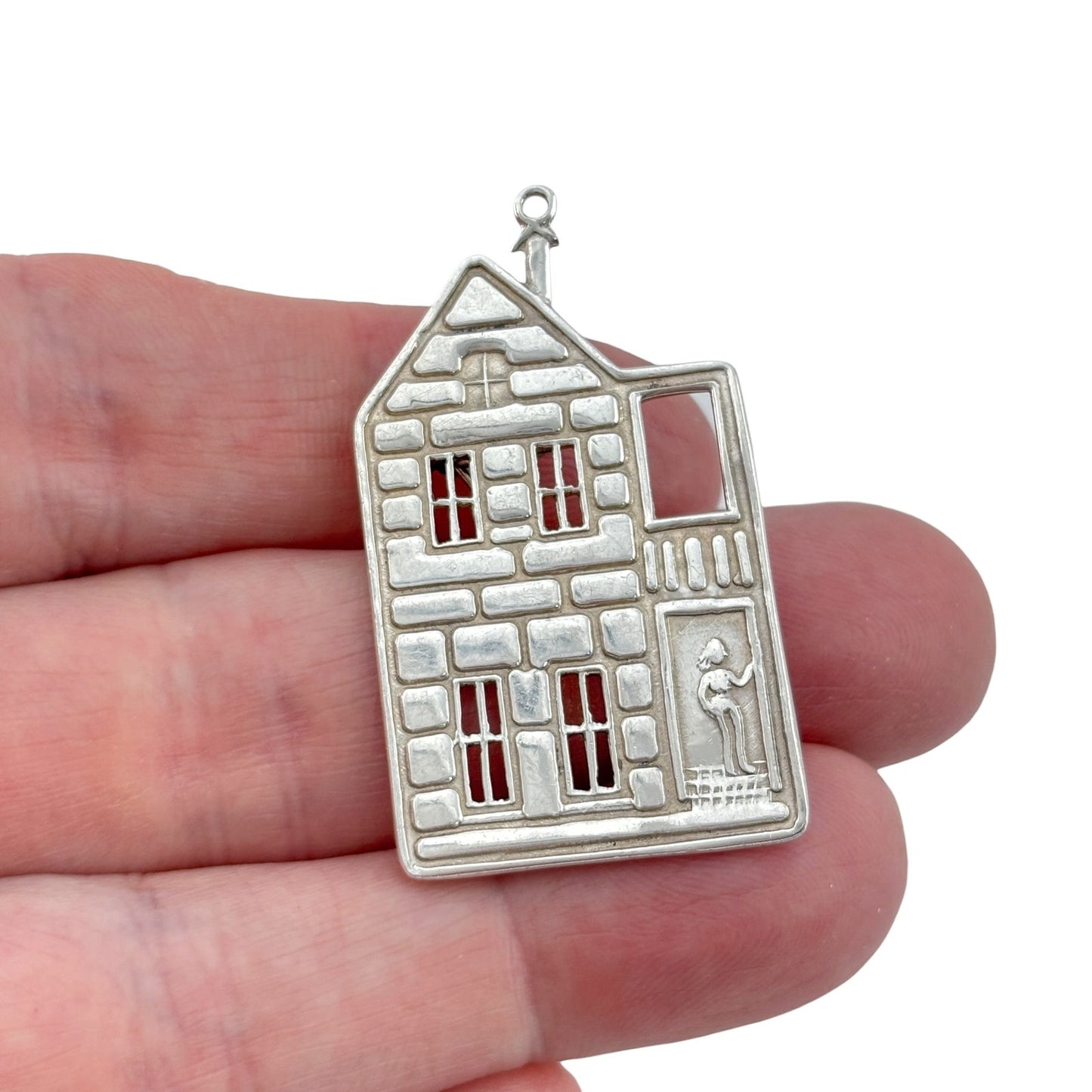 Vintage Mexico Taxco Sterling Silver 925 House Pendant Brooch