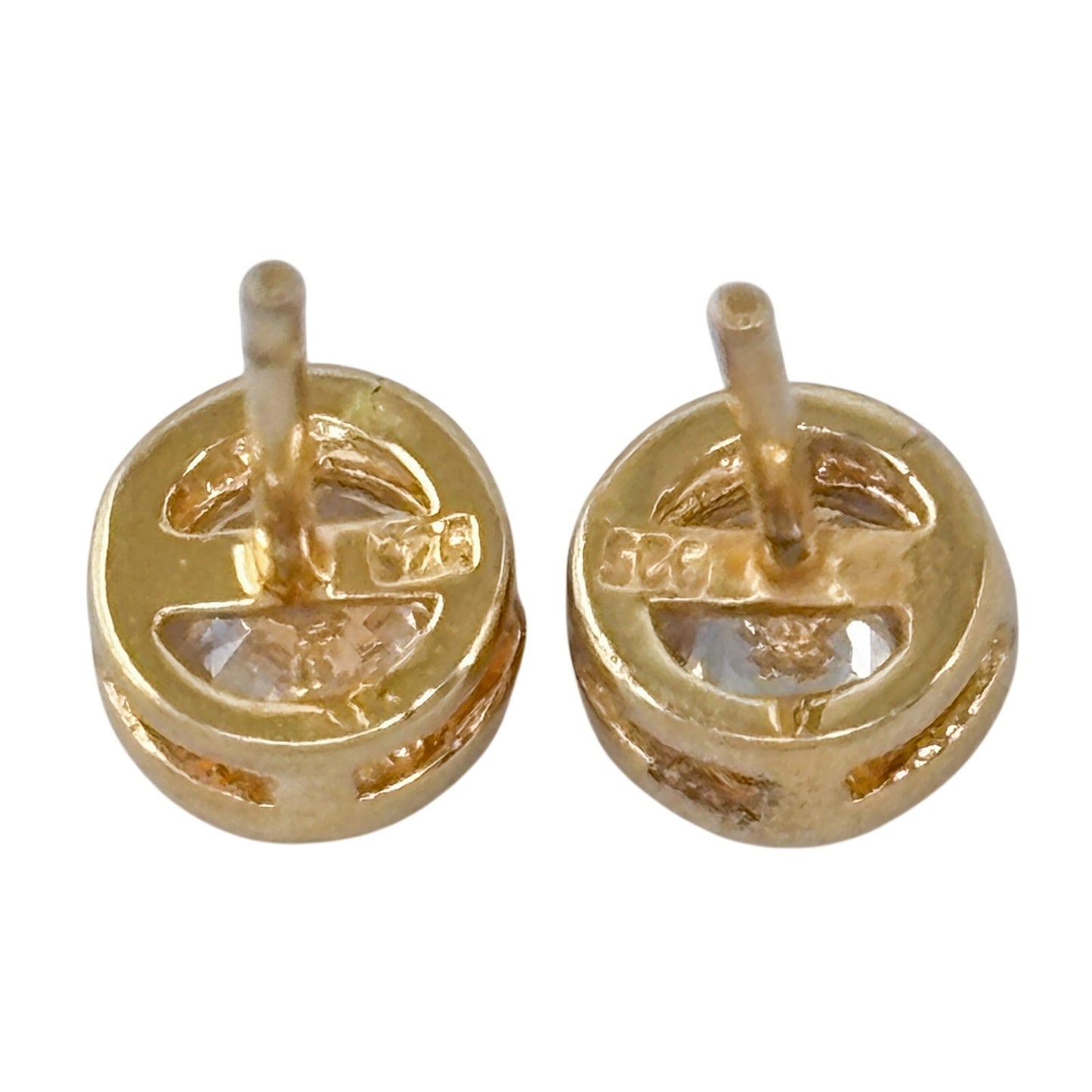 Vintage Gold-Tone Sterling Silver 925 Bezel Set Cubic Zirconia Stud Earrings