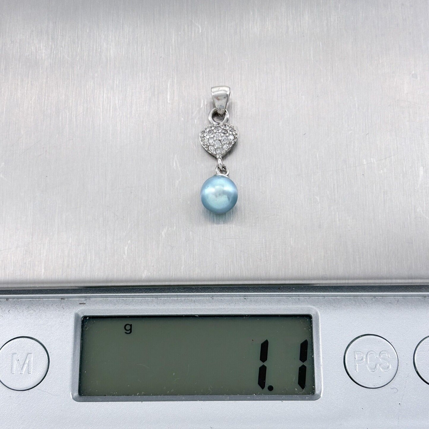 Vintage Sterling Silver 925 Blue Pearl Cubic Zirconia Pendant