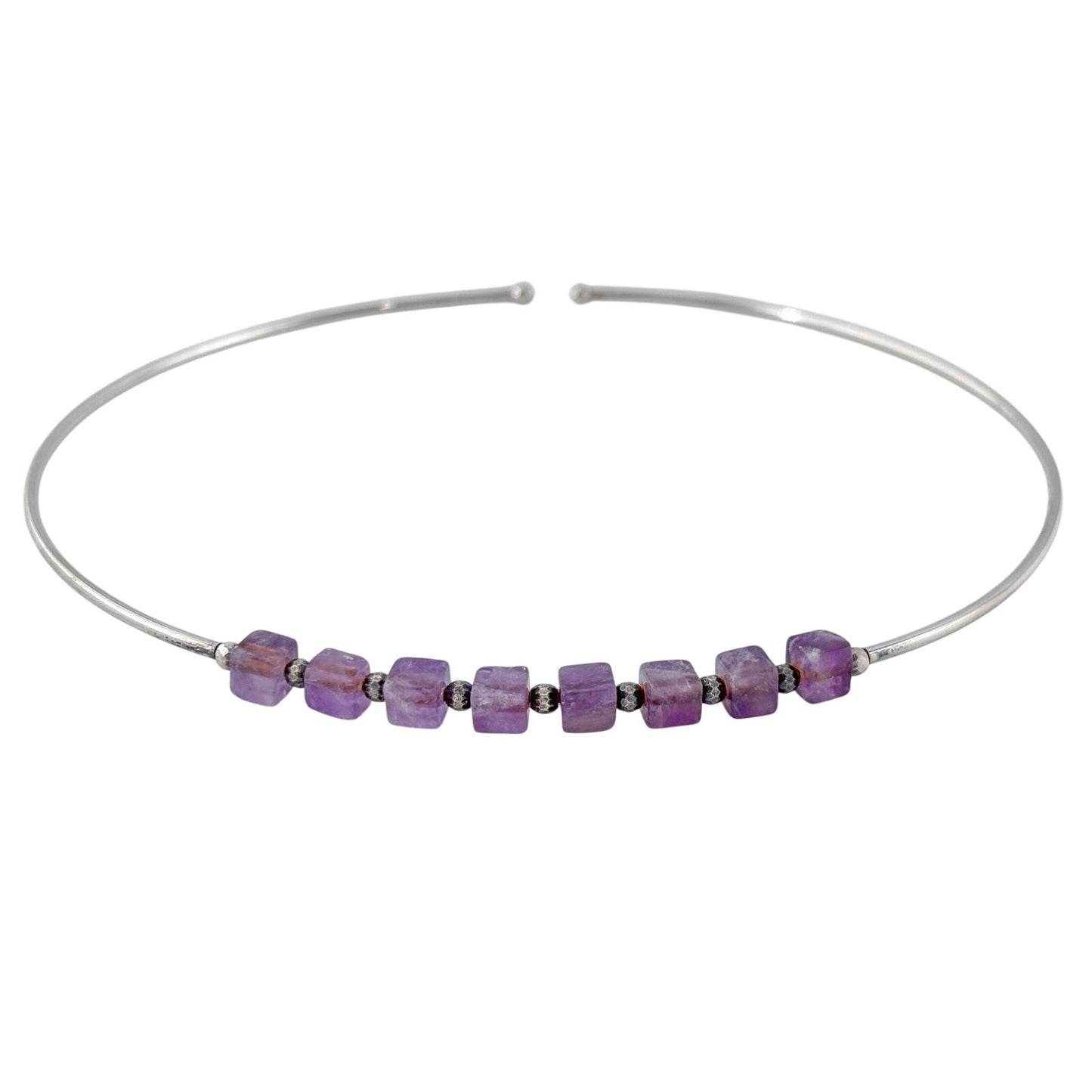 Vintage Sterling Silver Amethyst Bead Choker Necklace 15"