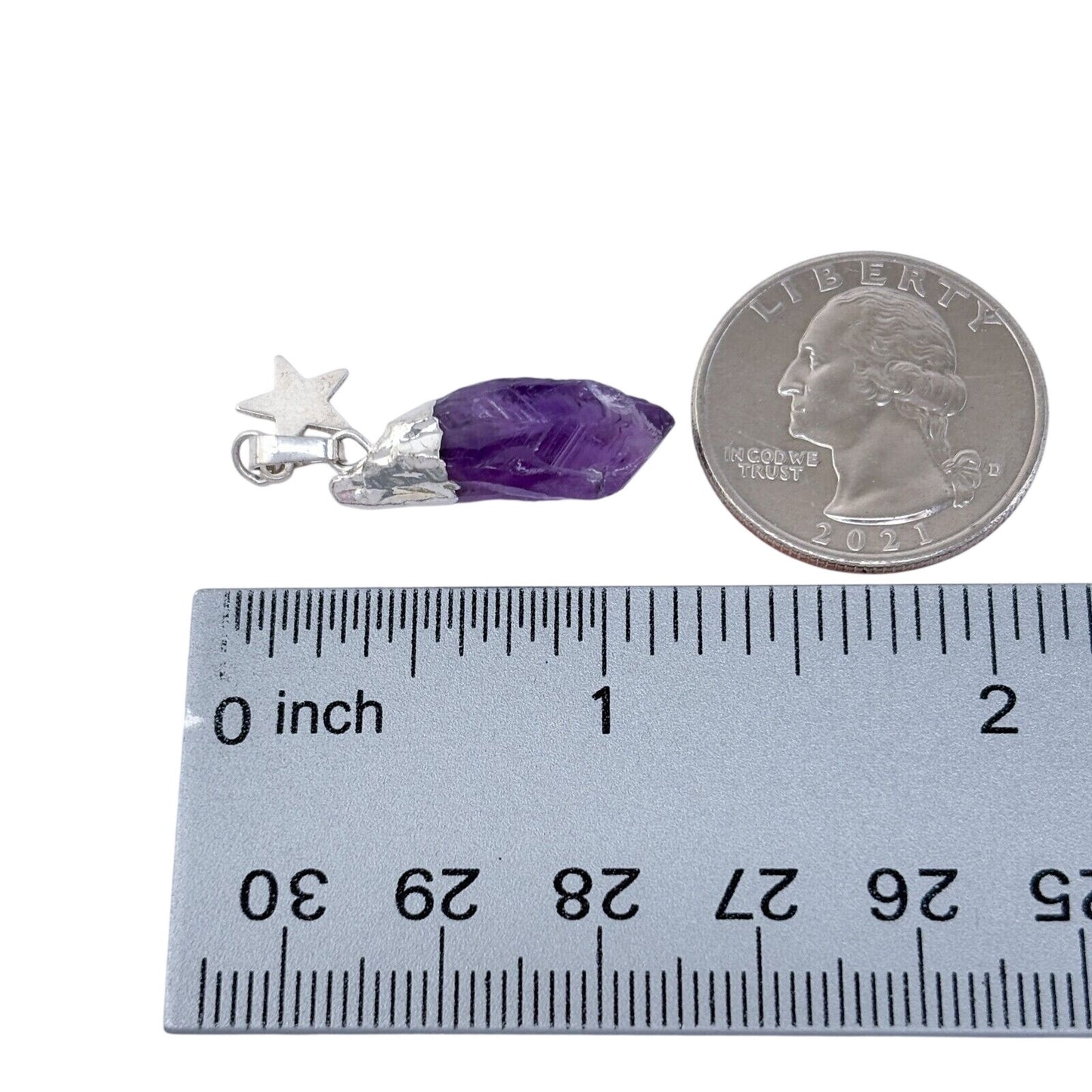 Vintage Silver-Tone Star Charm Amethyst Raw Crystal Pendant