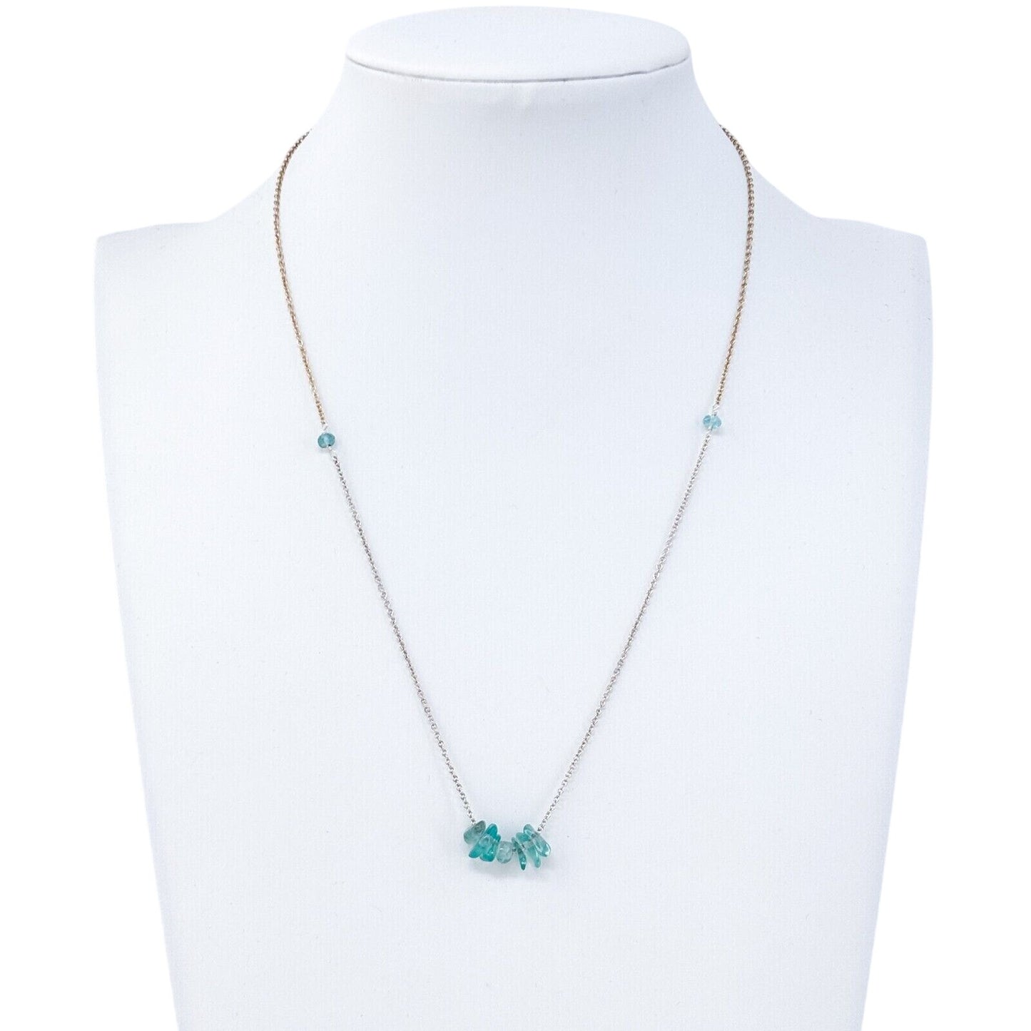 Vintage Silver-Tone Blue Green Sea Glass Beaded Necklace 16”