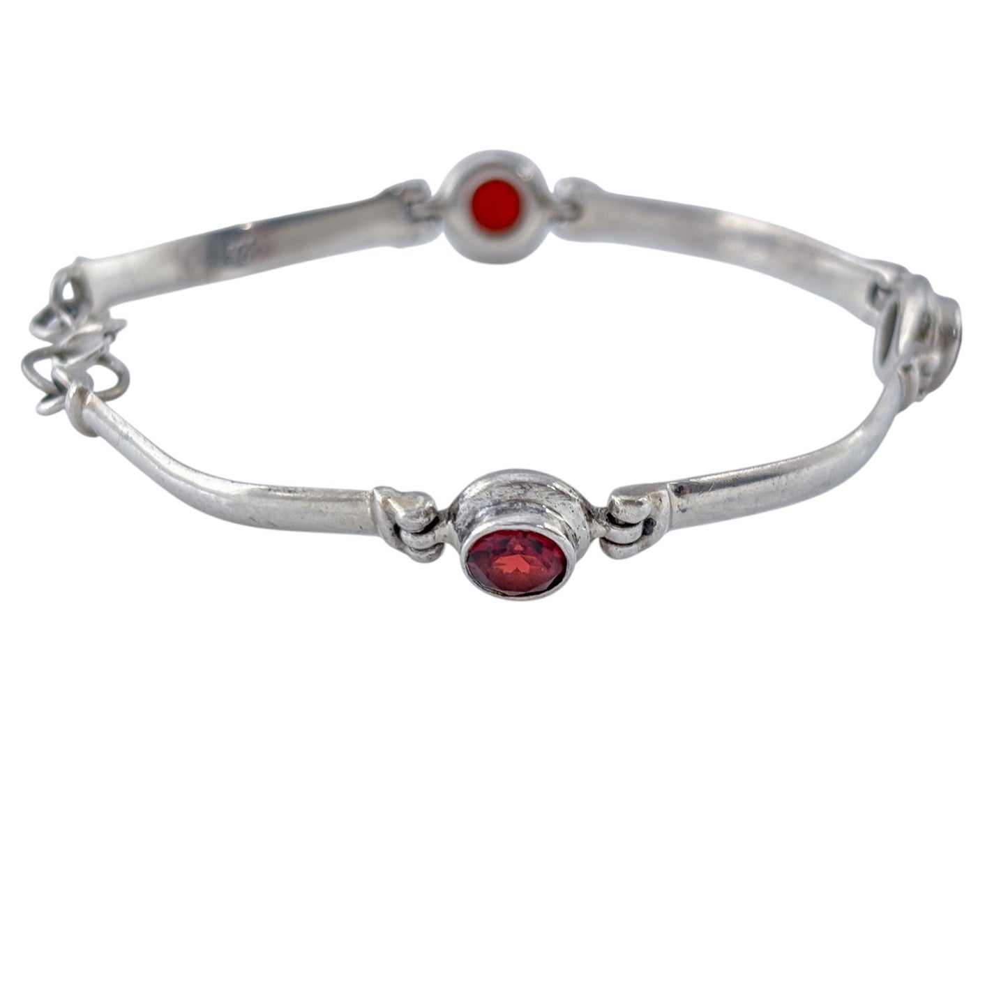 Vintage Sterling Silver 925 Garnet Link Bracelet 6.75"