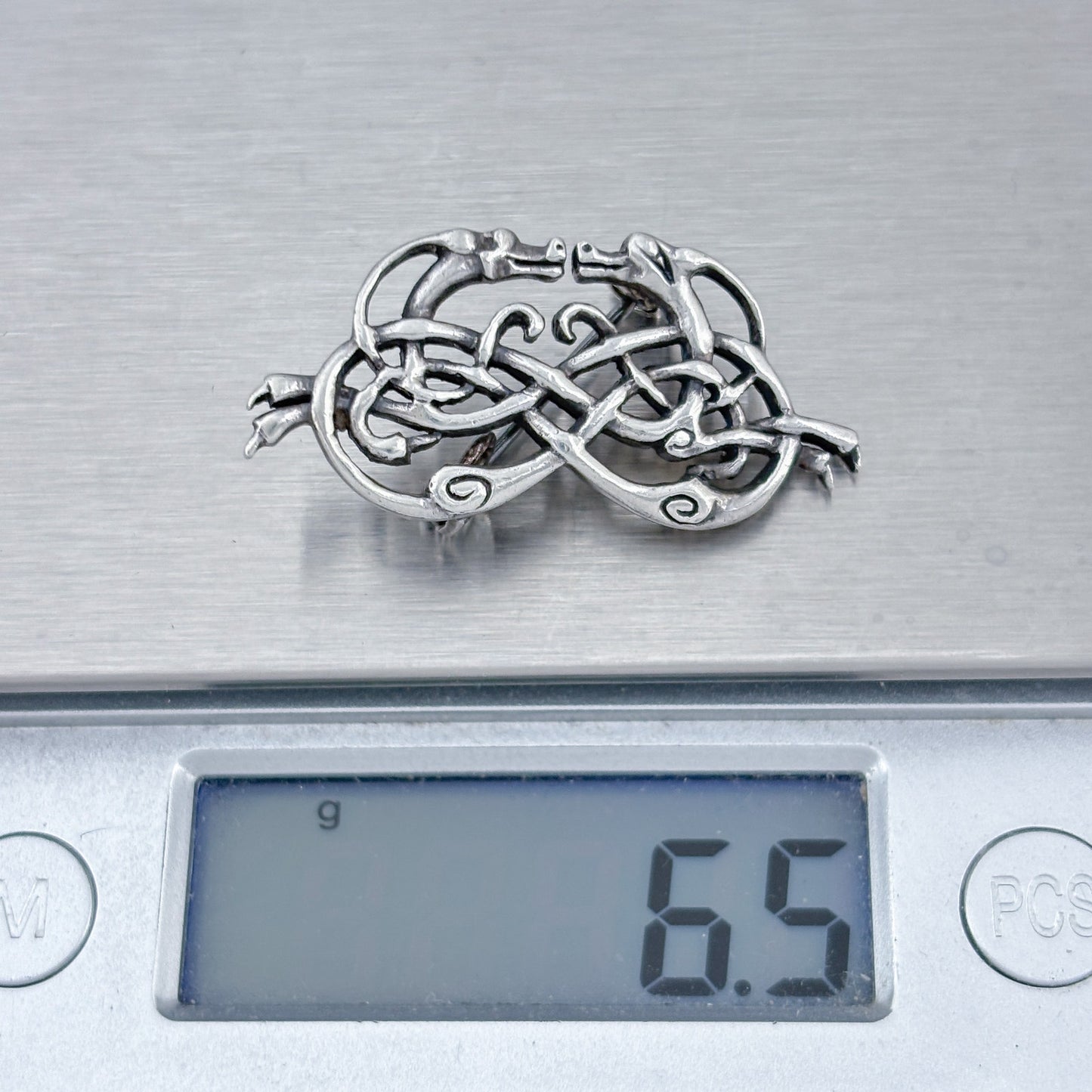 Vintage Sterling Silver 925 Celtic Dragon Brooch