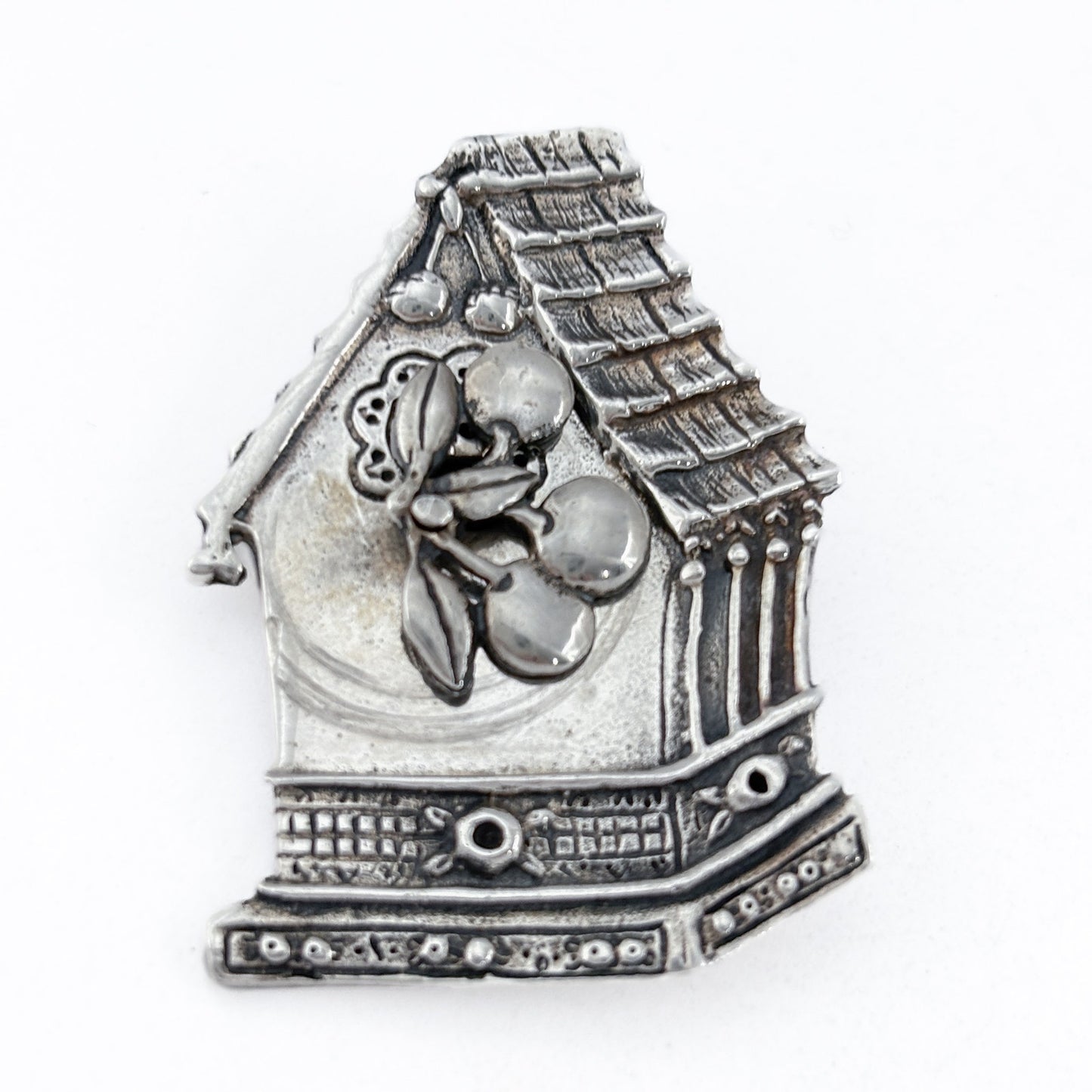 Vintage Mary Engelbreit MEINK Sterling Silver 925 Birdhouse Cherry Brooch