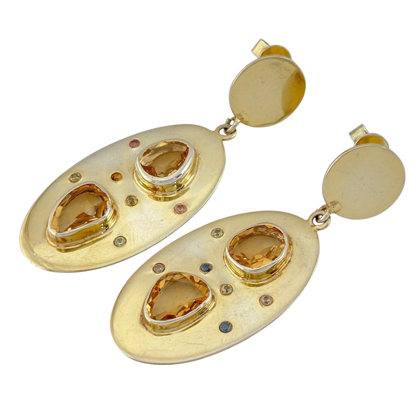 Vintage Gold-Tone Sterling Silver 925 Citrine Sapphire Earrings
