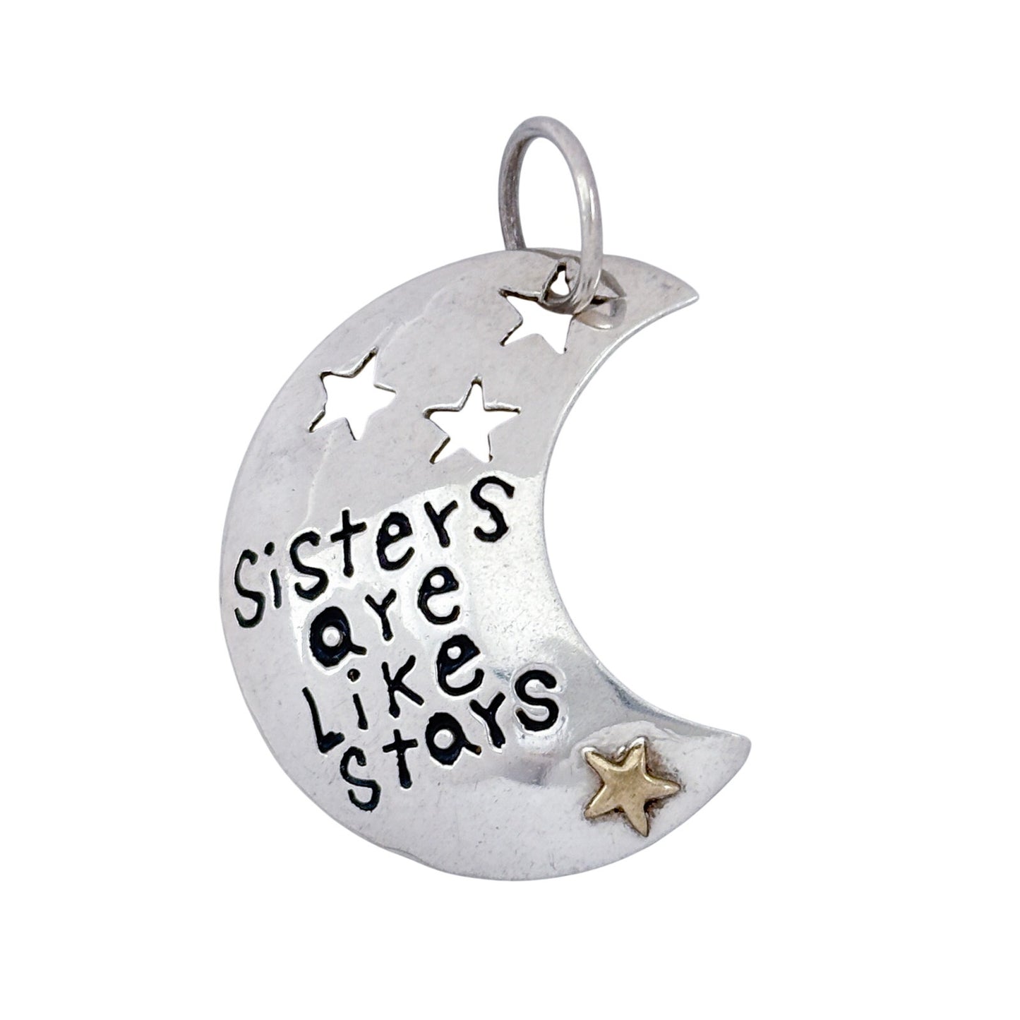 Vintage Sterling Silver 925 Sisters Are Like Stars Moon Pendant
