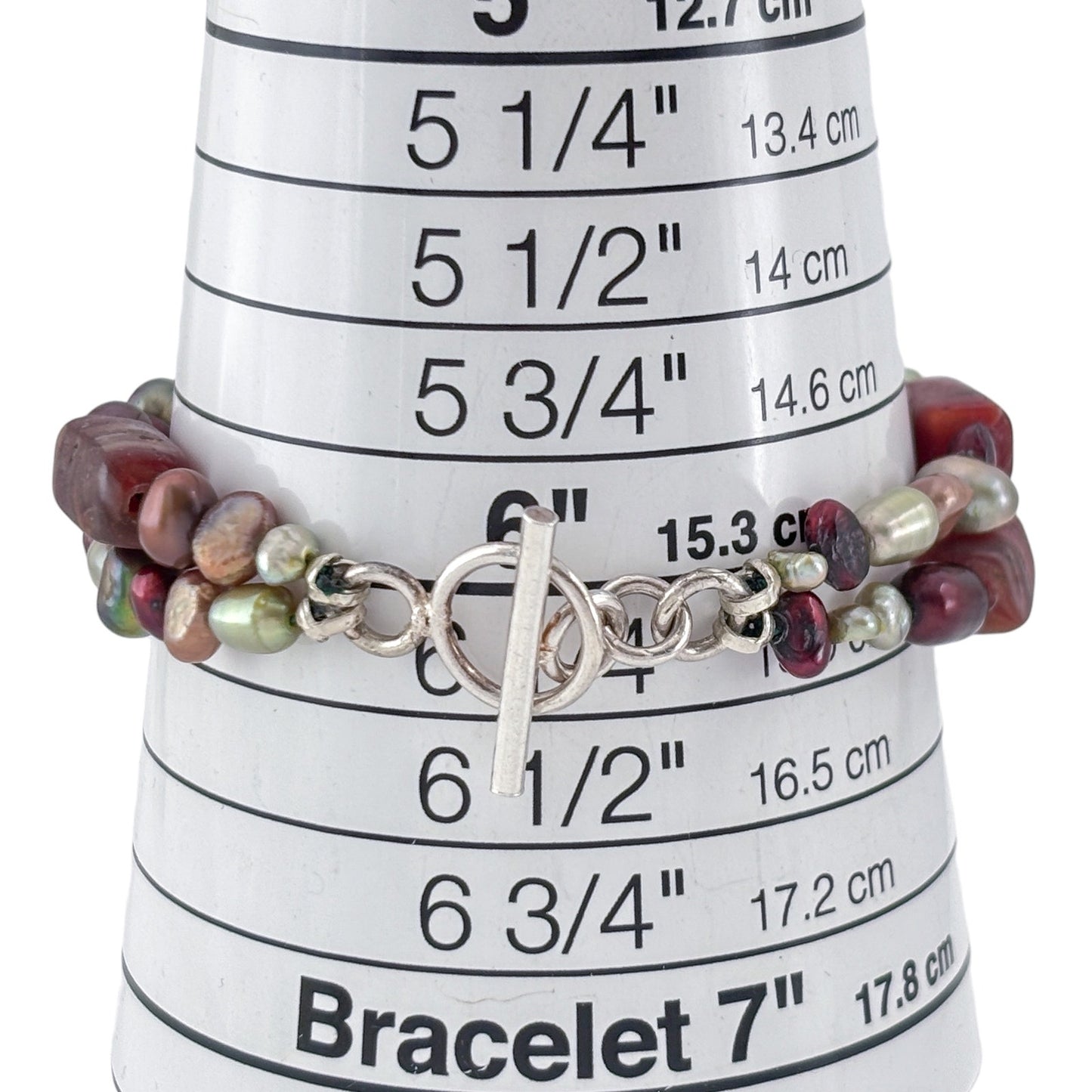 Vintage Sterling Silver 925 Multi Pearl Agate Bracelet 6.5"