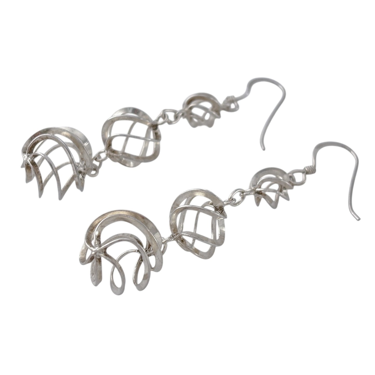 Vintage Sterling Silver 925 Graduated Swirl Dangle Earrings