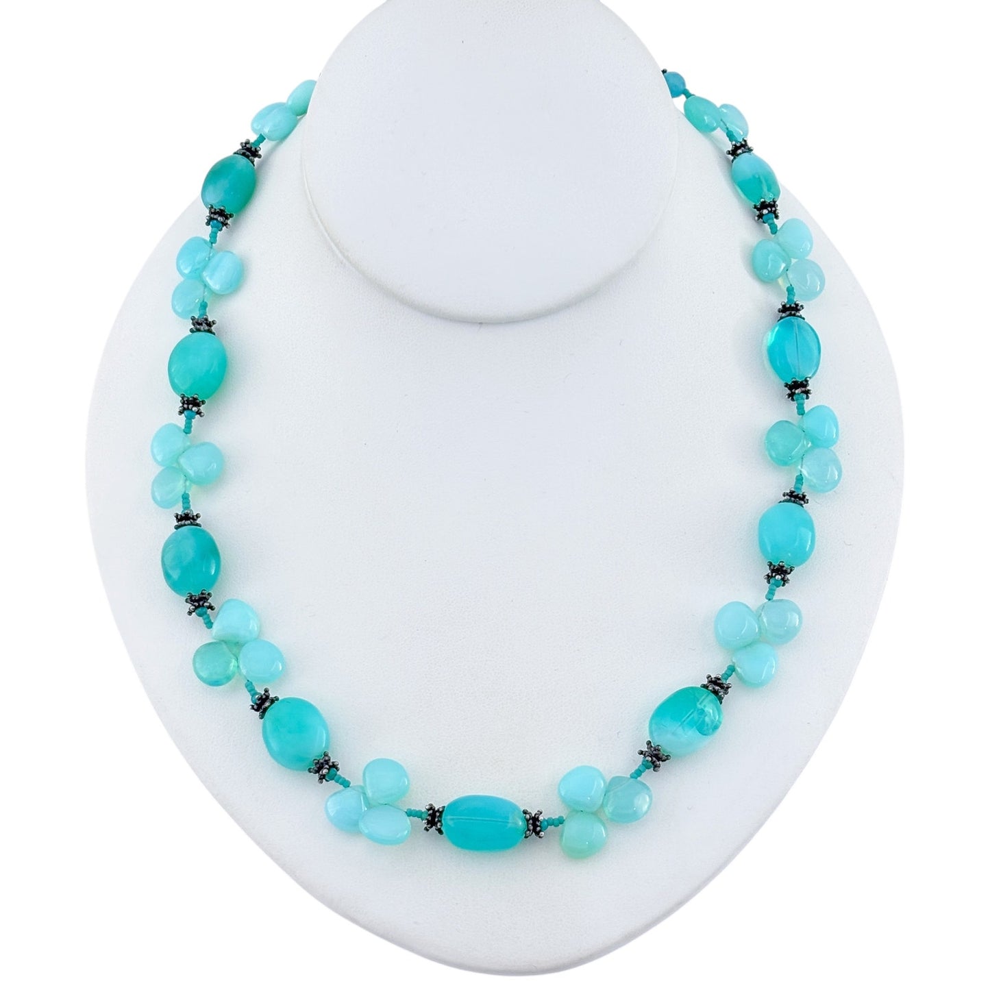 Vintage Sterling Silver 925 Chalcedony Bead Necklace 20-22"