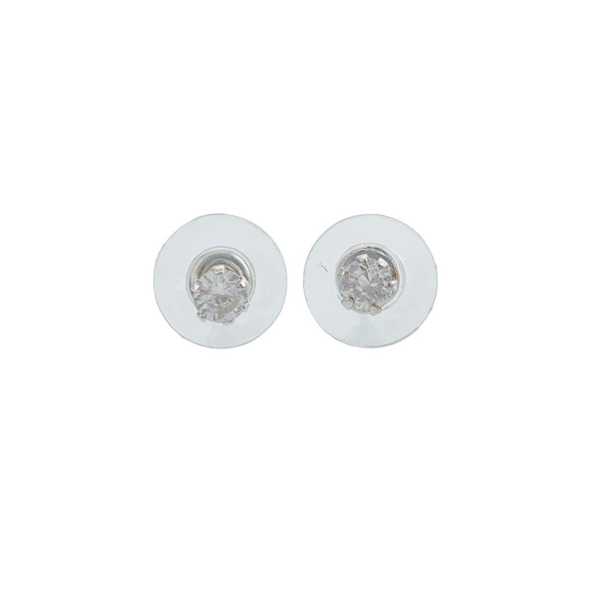 Vintage Sterling Silver 925 Round Cubic Zirconia Stud Earrings