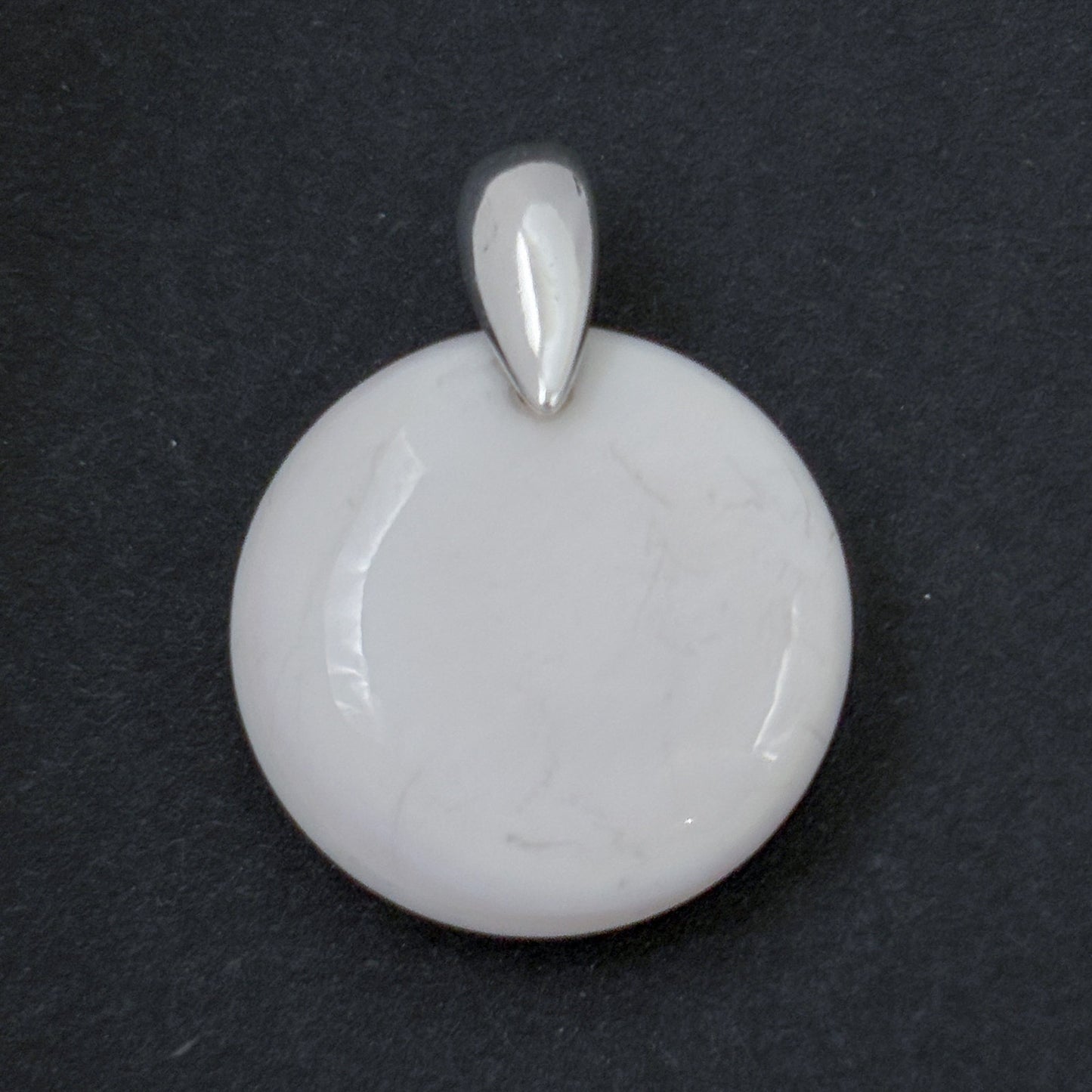 Vintage Sterling Silver 925 White Agate Disc Pendant